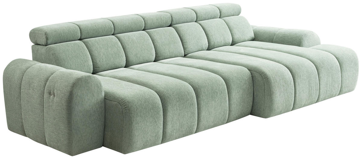 ECKSOFA Salbeigrün Chenille Bettkasten, Rücken echt, Kopfteilverstellung, Sitzvorzug  - Salbeigrün/Schwarz, Design, Kunststoff/Textil (290/152cm) - Stylife