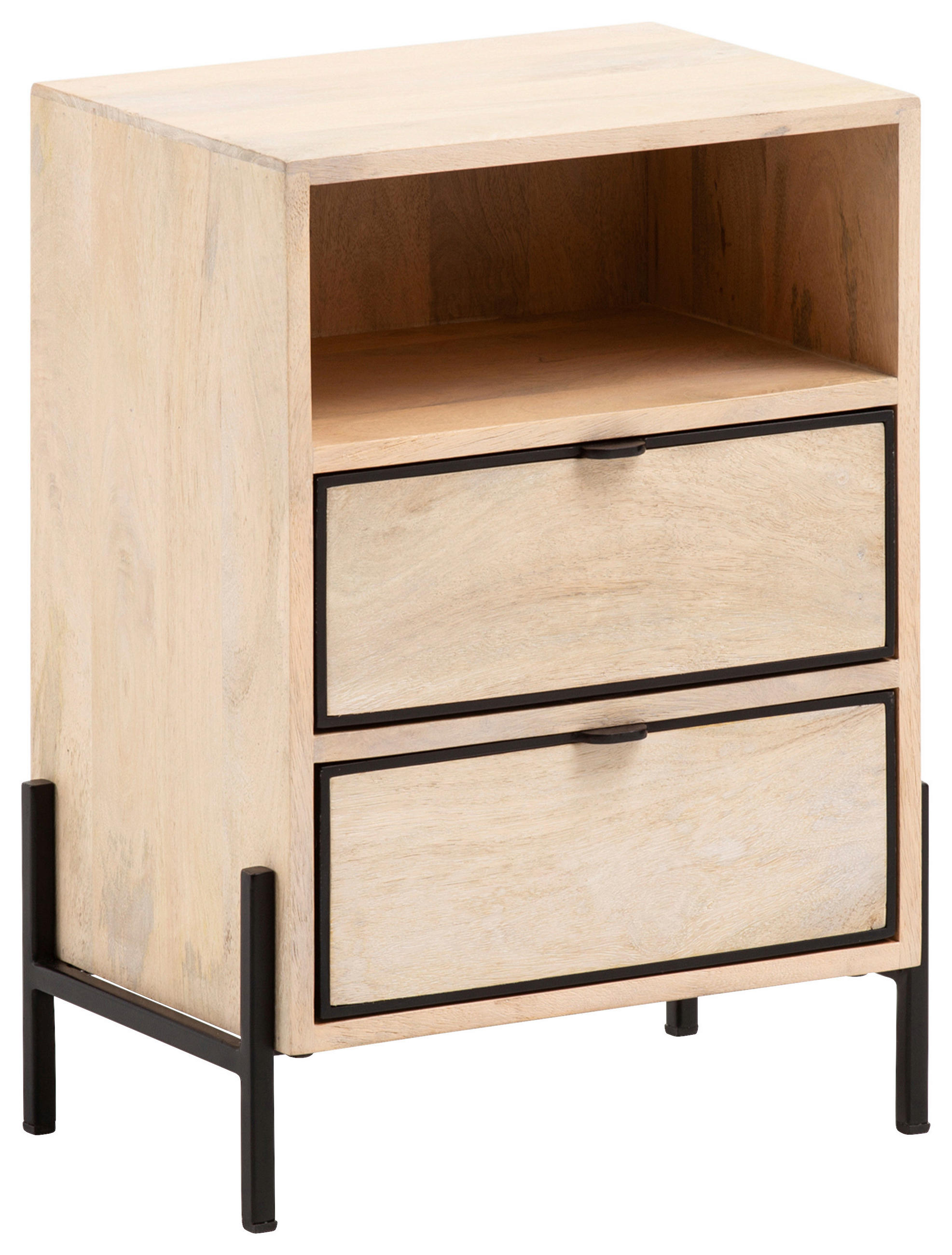 NACHTSCHRANK 43/60/50 cm Mangoholz massiv  - Hellbraun/Schwarz, Design, Holz/Metall (43/60/50cm) - MID.YOU