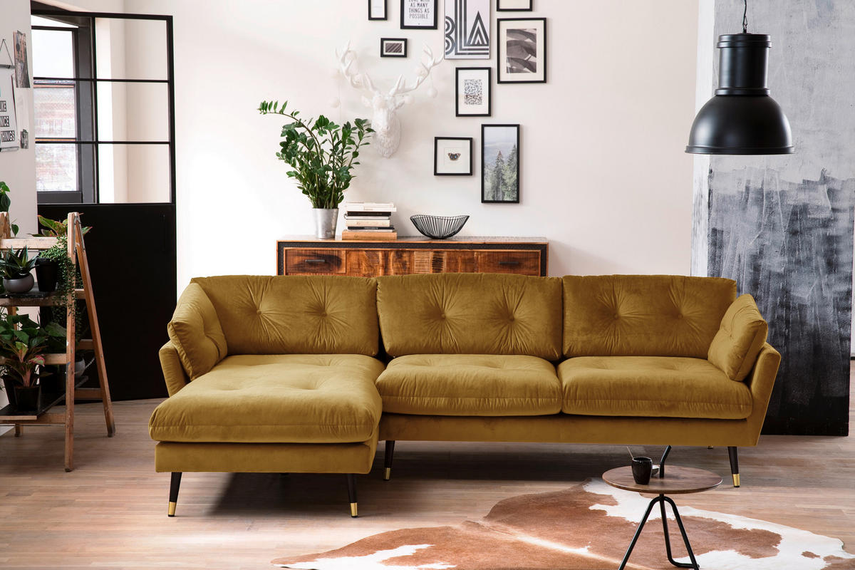 ECKSOFA Eckteil  JAPAN-REC.2S Senfgelb Samt  - Senfgelb, MODERN, Holz/Textil (269/155cm) - MID.YOU