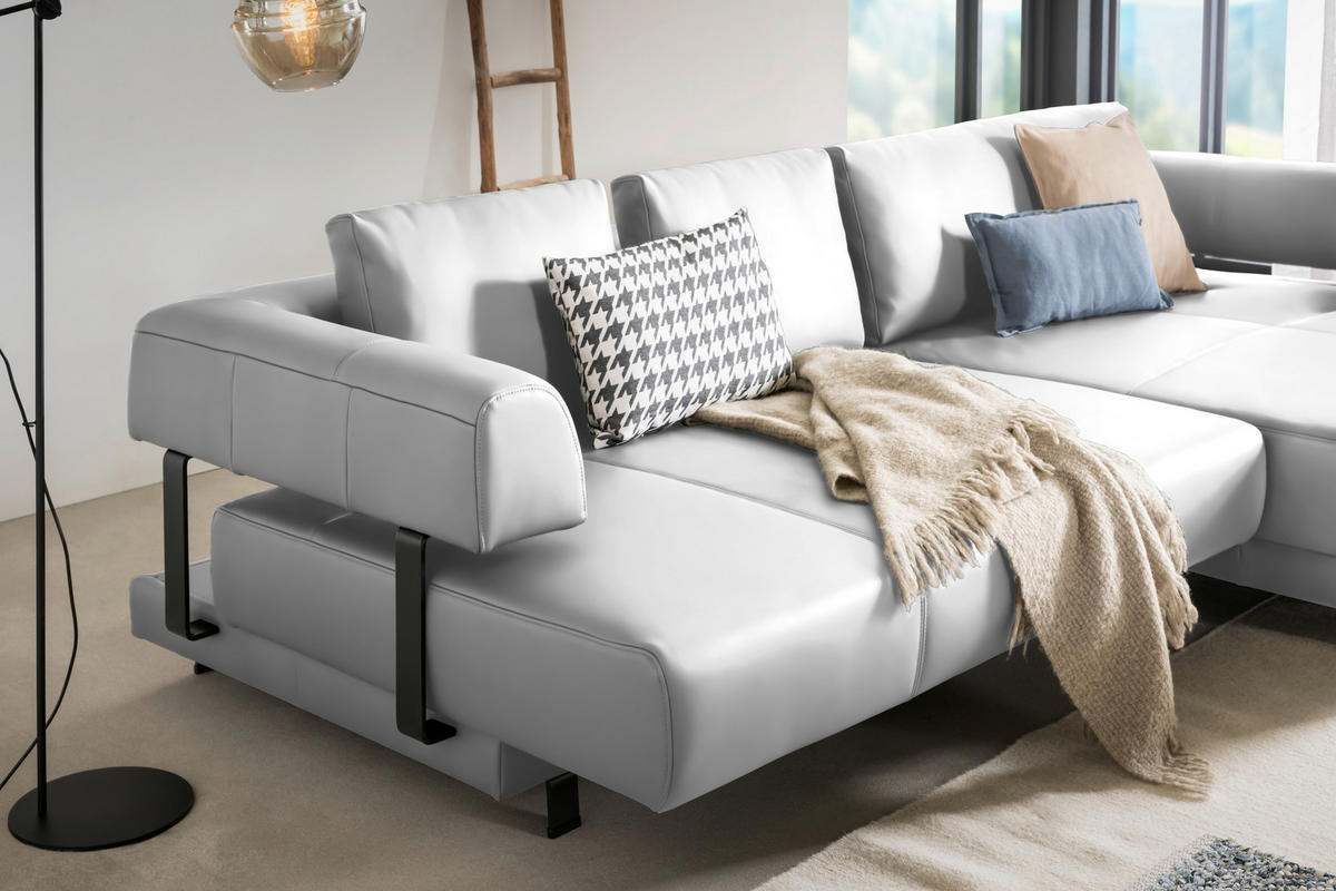 ECKSOFA Weiß Echtleder  - Schwarz/Weiß, Design, Leder/Metall (307/188cm)