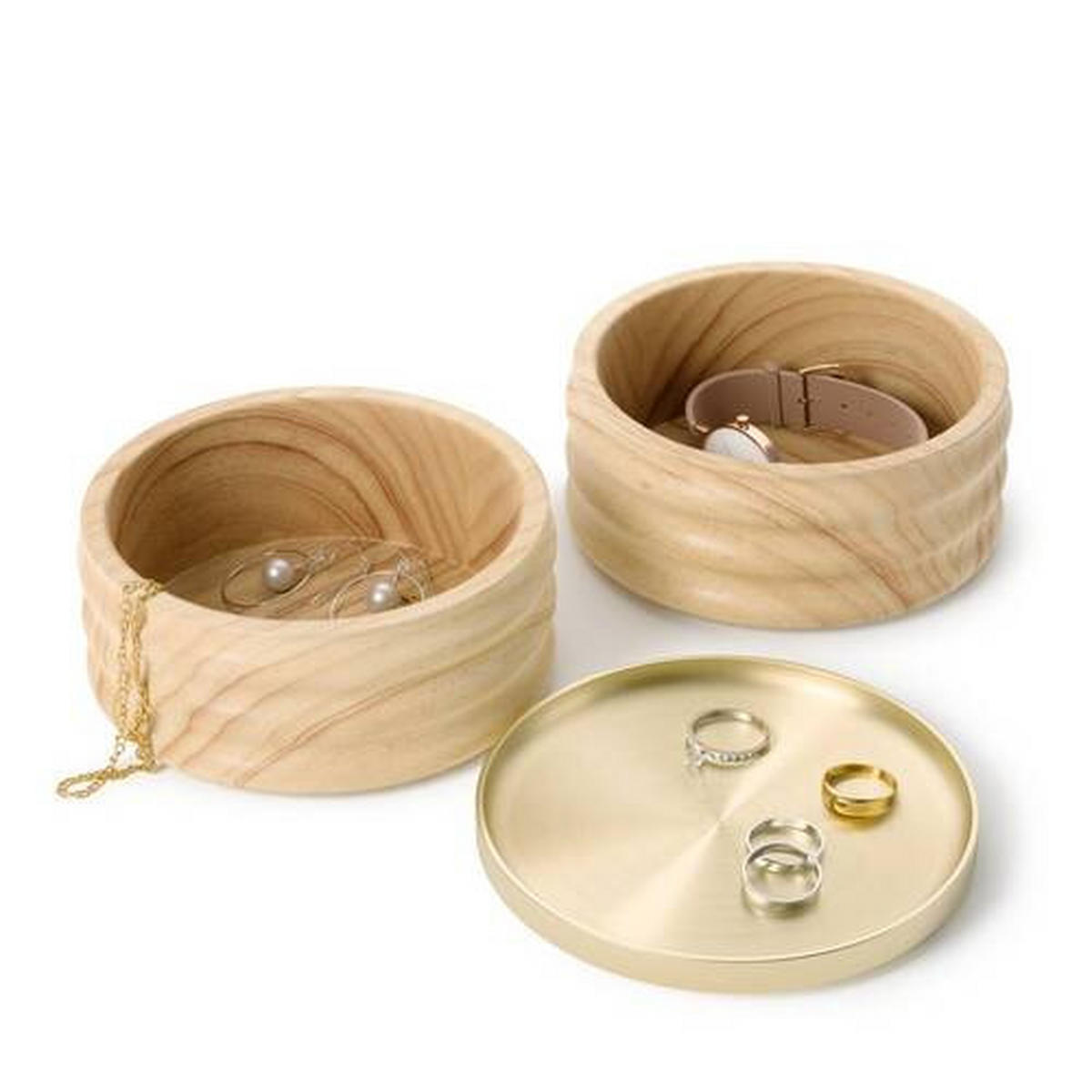 SCHMUCKSCHATULLE - Messingfarben/Kernbuche, KONVENTIONELL, Holz/Metall (12.7/11.7/12cm) - Umbra