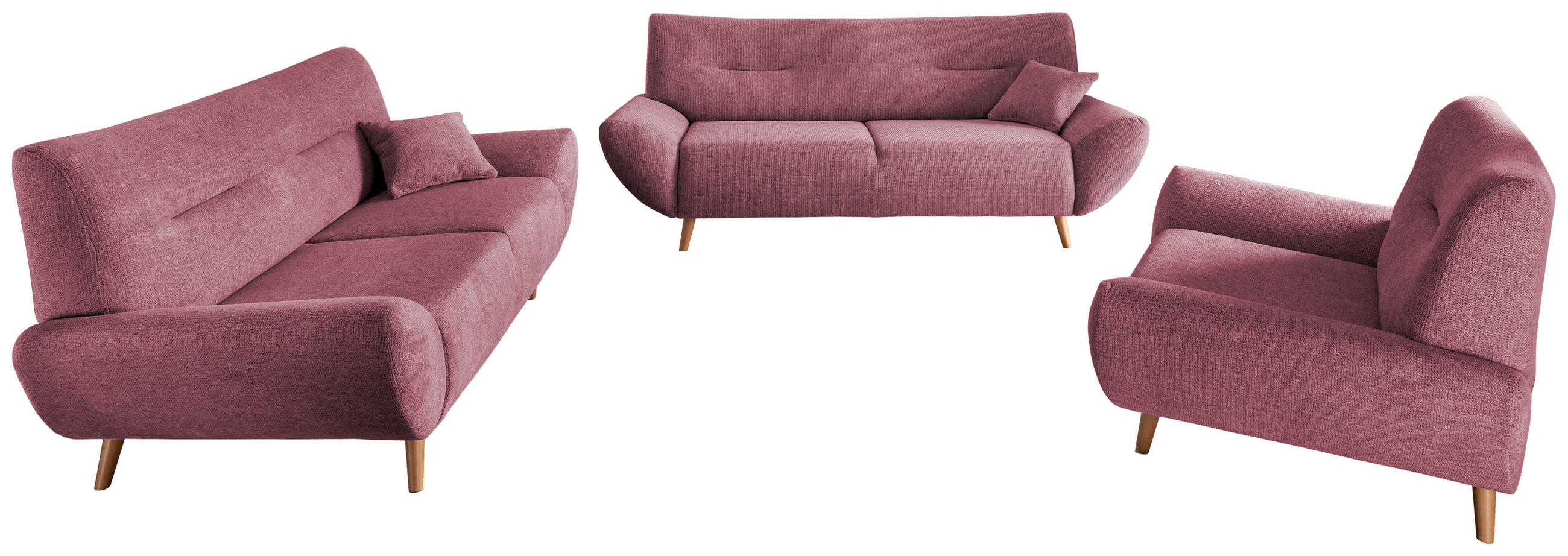 3-SITZER-SOFA Chenille Brombeere  - Wildeiche/Brombeere, MODERN, Holz/Textil (205/81/90cm) - MID.YOU