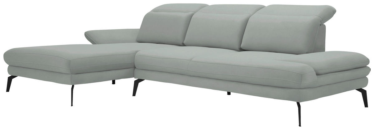 ECKSOFA in Flachgewebe Hellgrau  - Hellgrau/Schwarz, Design, Textil/Metall (180/289cm) - Stylife
