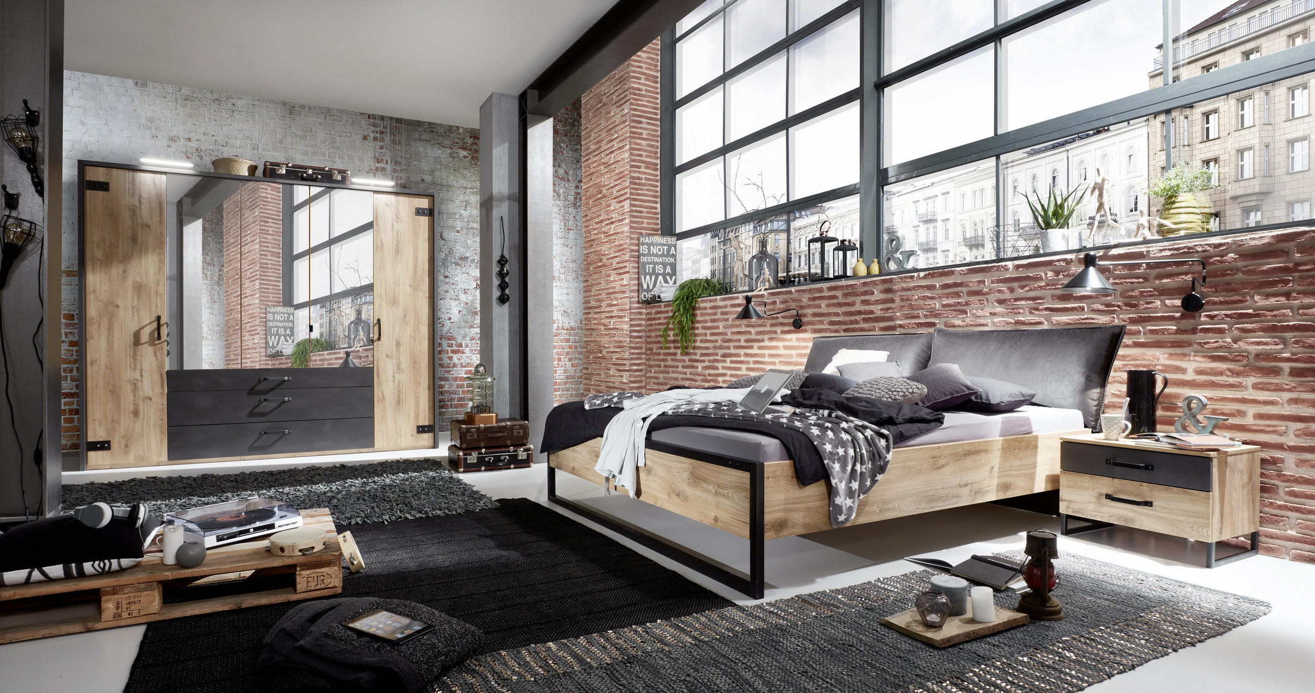 Thumbnail - Mid.you Bett Wimex Detroit, Graphit, Eiche, 180x200 cm, BQ - Bündnis für Qualität, Made in Germany, DIN EN ISO 9001, gep...