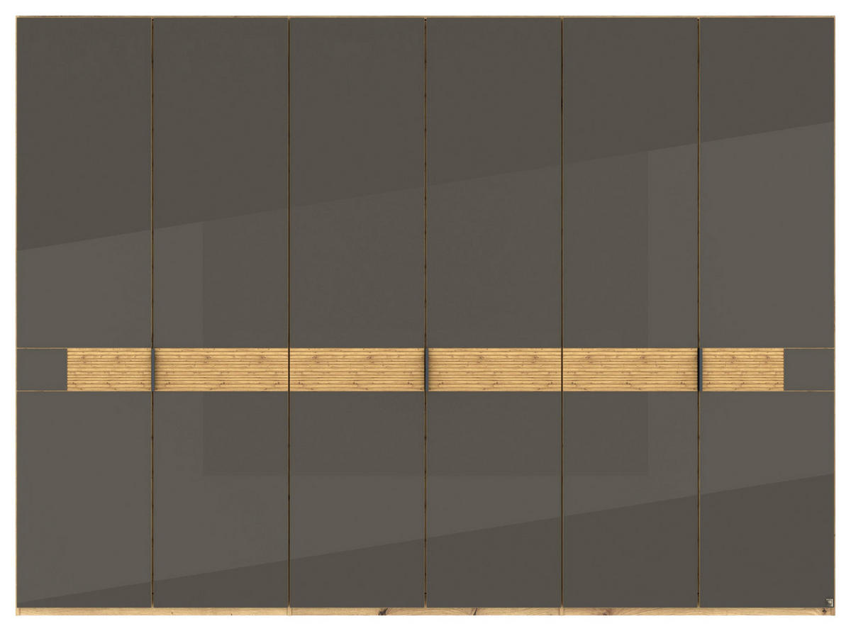 DREHTÜRENSCHRANK 300/216/58 cm,  in Braun, Eiche Bianco, 6 Tür(en)  - Schieferfarben/Eiche Bianco, Design, Glas/Holz (300/216/58cm) - Musterring