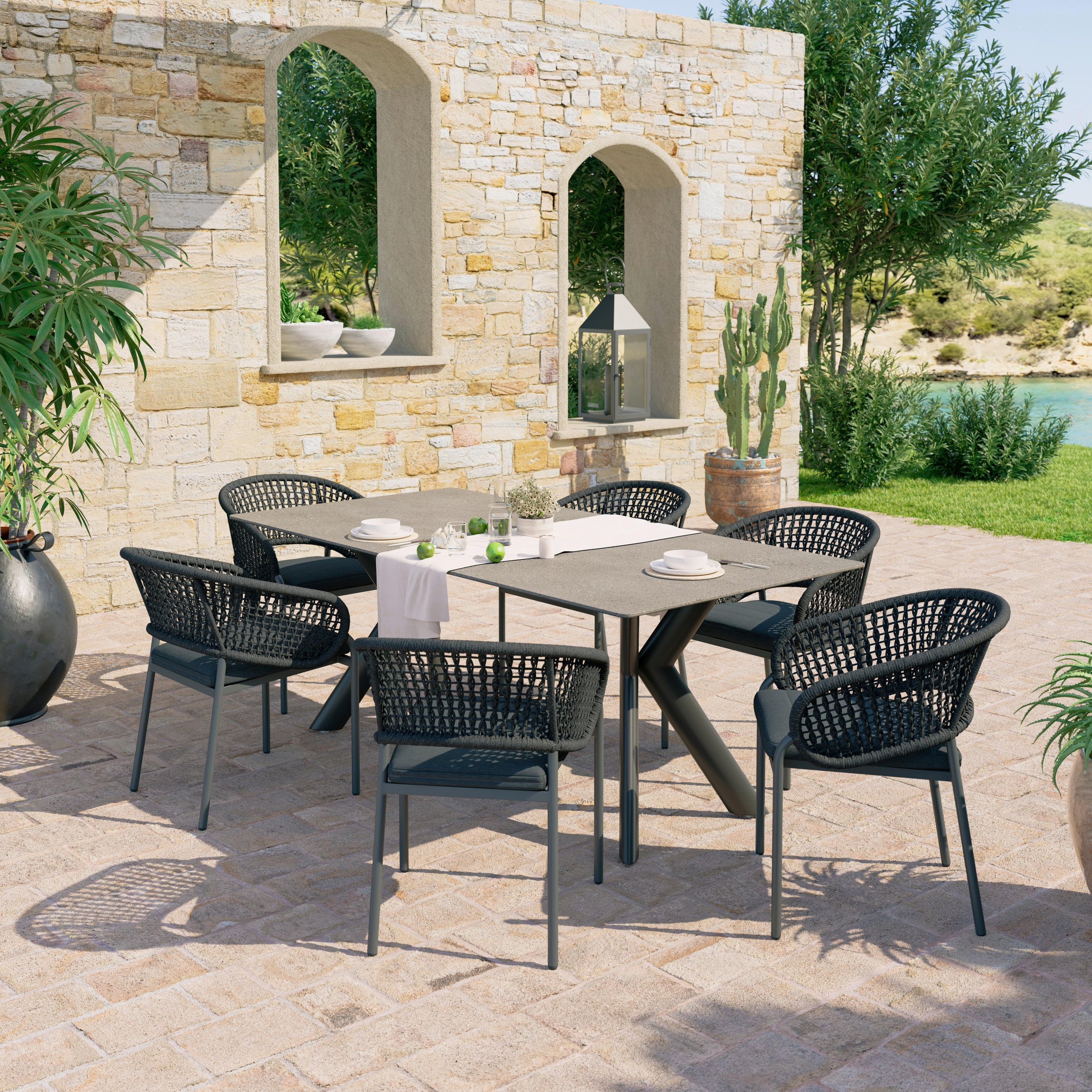 GARTENTISCH 200/100/76 cm Metall, Stein Anthrazit, Grau rechteckig  - Anthrazit/Grau, Modern, Stein/Metall (200/100/76cm) - Amatio