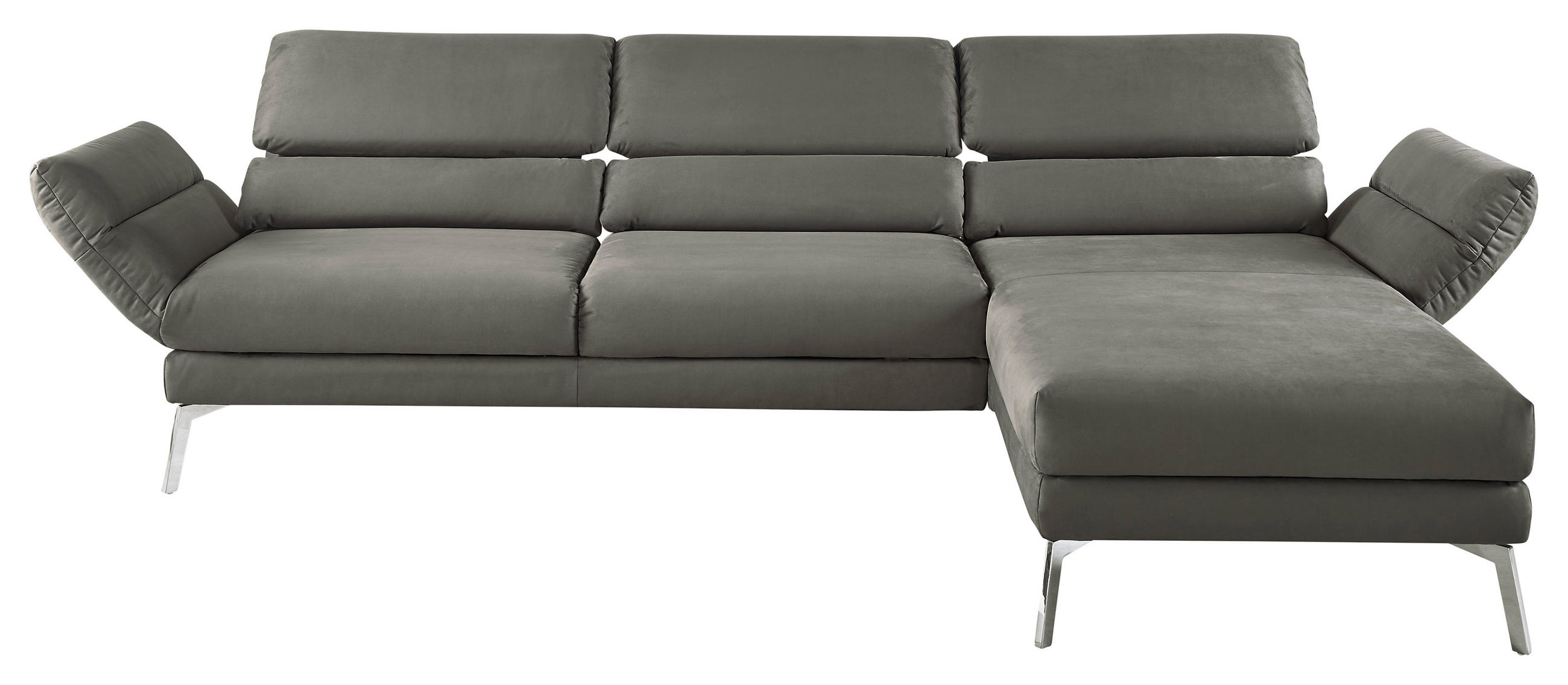 ECKSOFA Graphitfarben Mikrofaser  - Chromfarben/Graphitfarben, Design, Textil/Metall (279-327/176-217cm) - Dieter Knoll