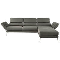 ECKSOFA Graphitfarben Mikrofaser  - Chromfarben/Graphitfarben, Design, Textil/Metall (279-327/176-217cm) - Dieter Knoll