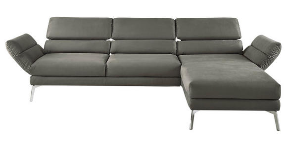 ECKSOFA in Mikrofaser Graphitfarben  - Chromfarben/Graphitfarben, Design, Textil/Metall (273-327/176-217cm) - Dieter Knoll