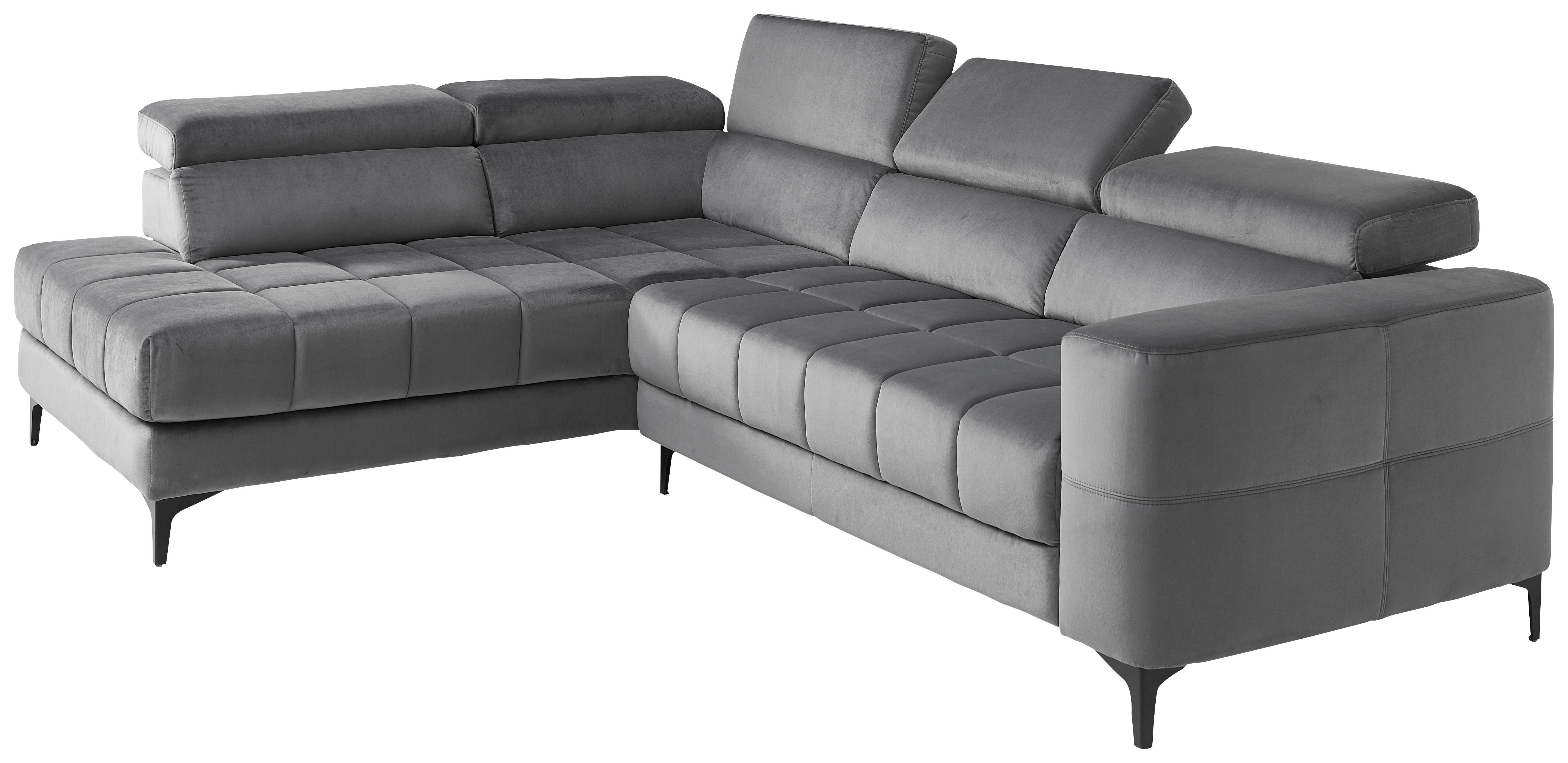 ECKSOFA inkl.Funktionen Dunkelgrau Samt  - Dunkelgrau/Schwarz, Design, Kunststoff/Textil (202/281cm) - Xora