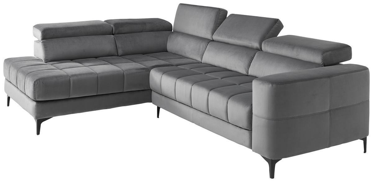 ECKSOFA inkl.Funktionen Dunkelgrau Samt  - Dunkelgrau/Schwarz, Design, Kunststoff/Textil (202/281cm) - Xora