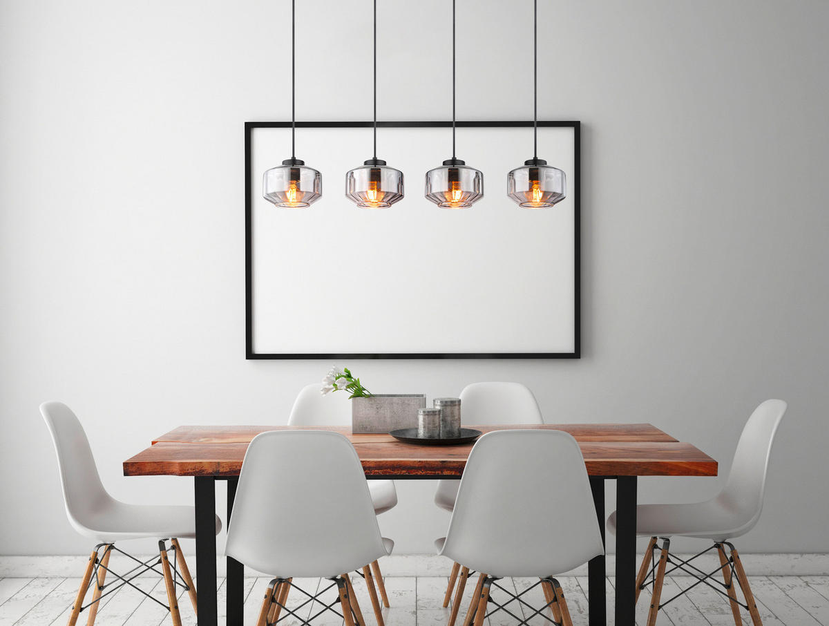 HÄNGELEUCHTE 96/18/120 cm    - Schwarz, Design, Glas/Metall (96/18/120cm) - Globo