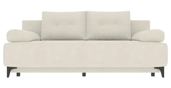 SCHLAFSOFA Plüsch Creme Rückenkissen, Armlehnenkissen, Bettkasten, Schlaffunktion, Rücken echt, Liegefläche im Originalstoff  - Creme/Schwarz, KONVENTIONELL, Textil/Metall (200/98/90cm) - Carryhome