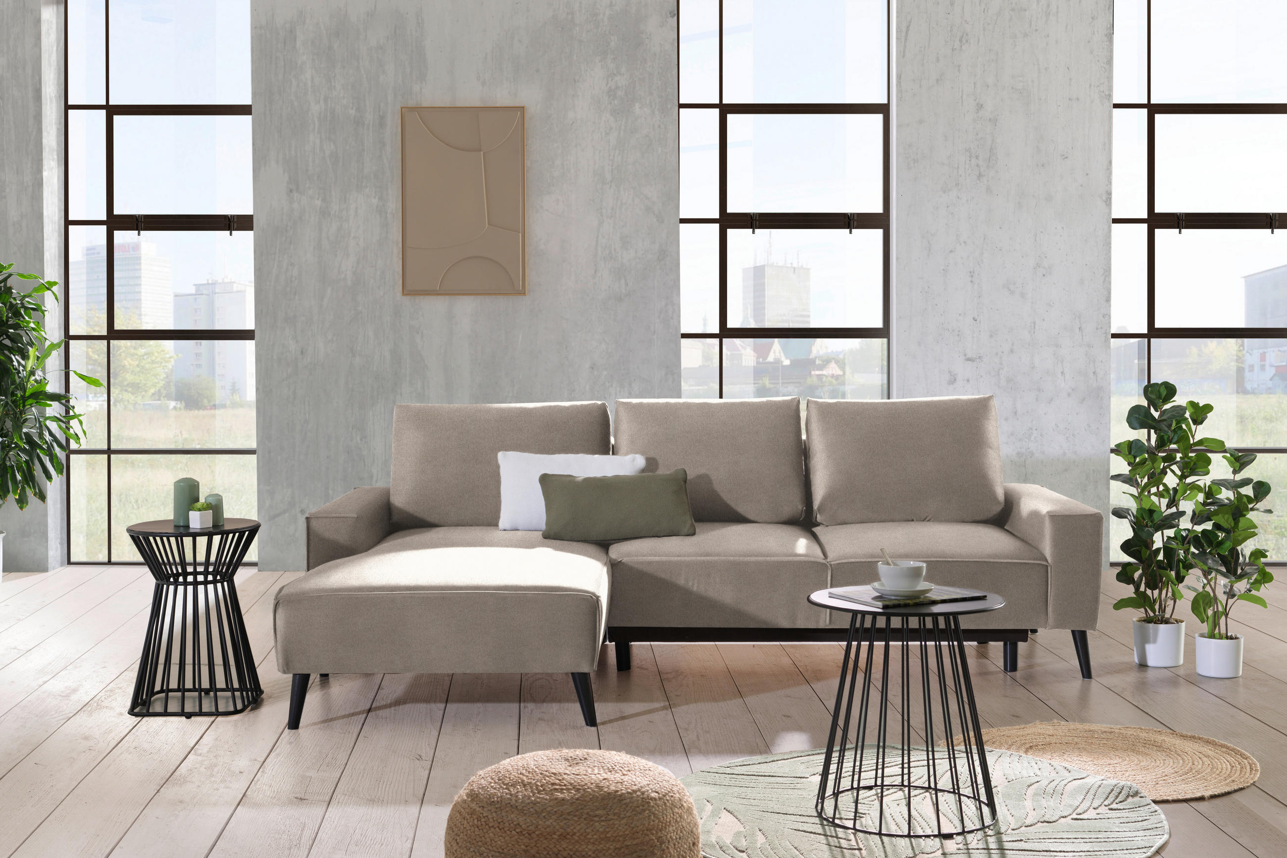 ECKSOFA in Velours Sandfarben  - Sandfarben/Schwarz, Konventionell, Holz/Textil (161/260cm) - Carryhome