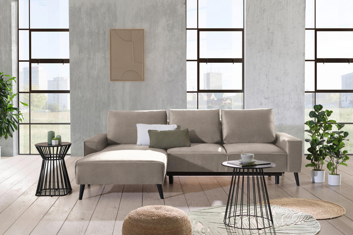 ECKSOFA in Velours Sandfarben  - Sandfarben/Schwarz, Konventionell, Holz/Textil (161/260cm) - Carryhome