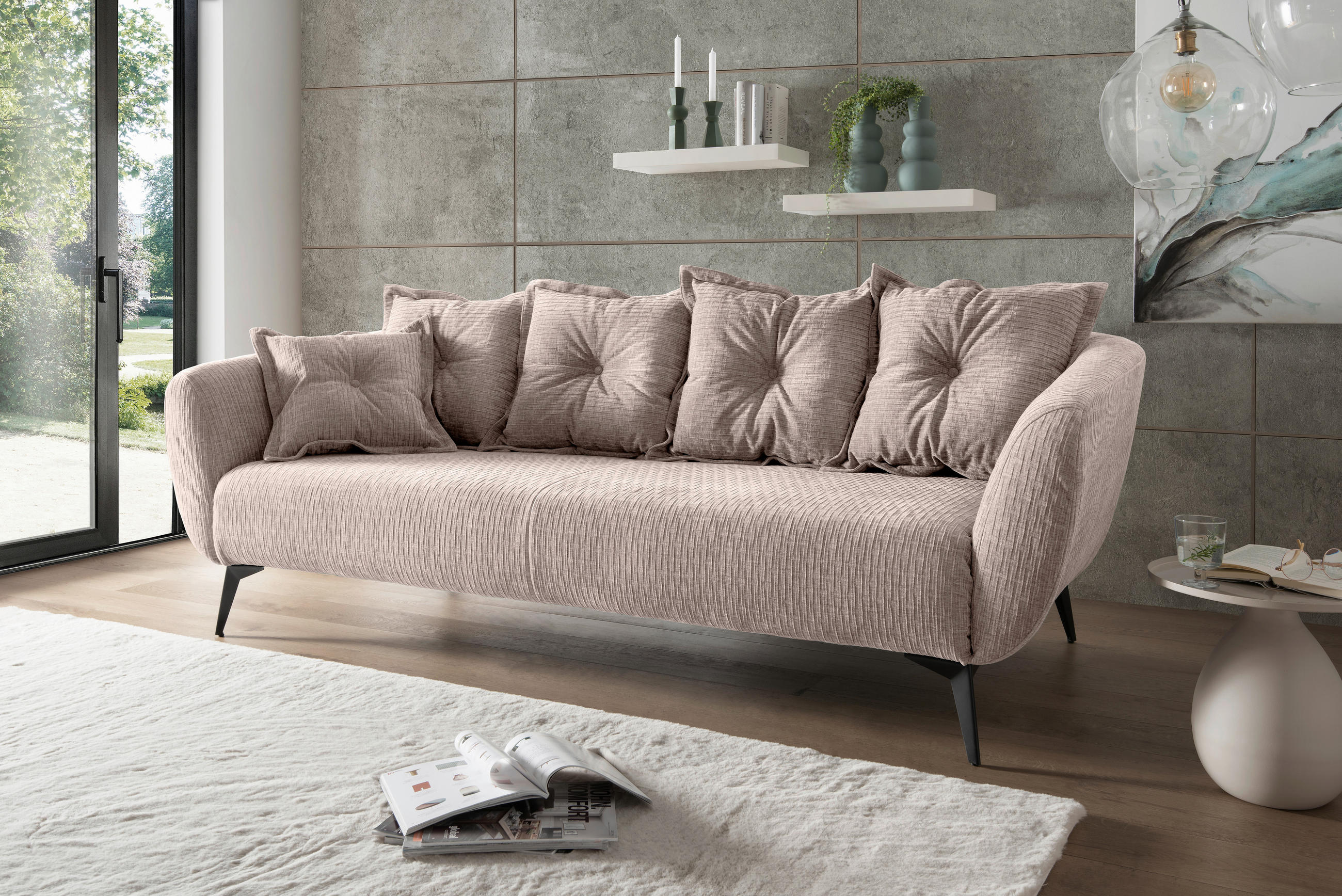 3-SITZER-SOFA in Mikrofaser Beige  - Beige/Schwarz, Modern, Textil/Metall (236/94/103cm) - Livetastic