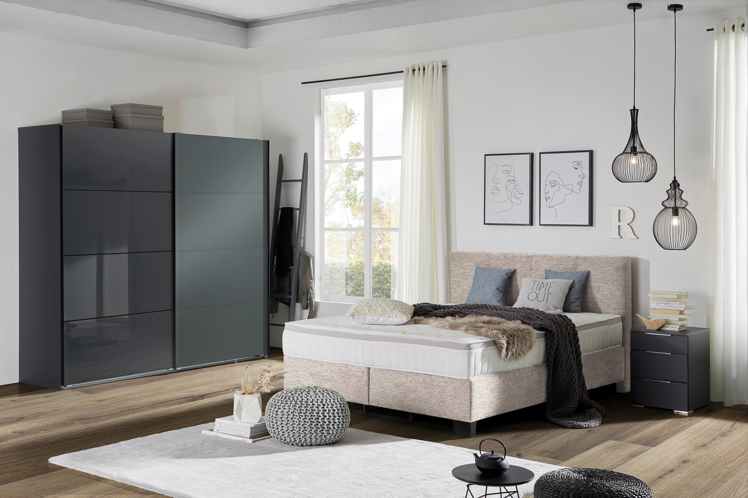 BOXSPRINGBETT 200/200 cm  in Beige  - Beige/Schwarz, Design, Kunststoff/Textil (200/200cm) - Hom`in