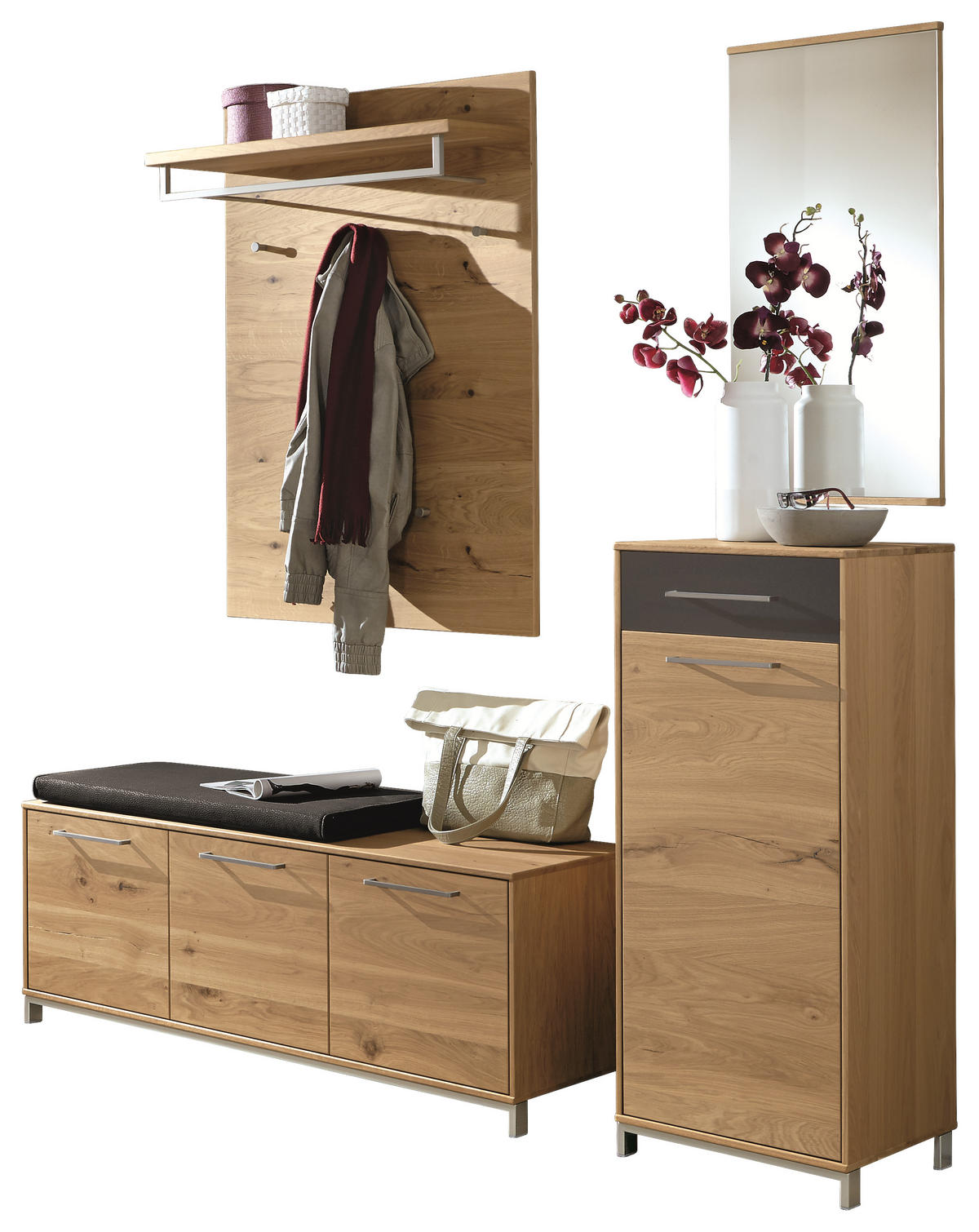 GARDEROBE 5-teilig  in 180/195/40 cm  - Eichefarben/Anthrazit, Design, Glas/Holz (180/195/40cm)