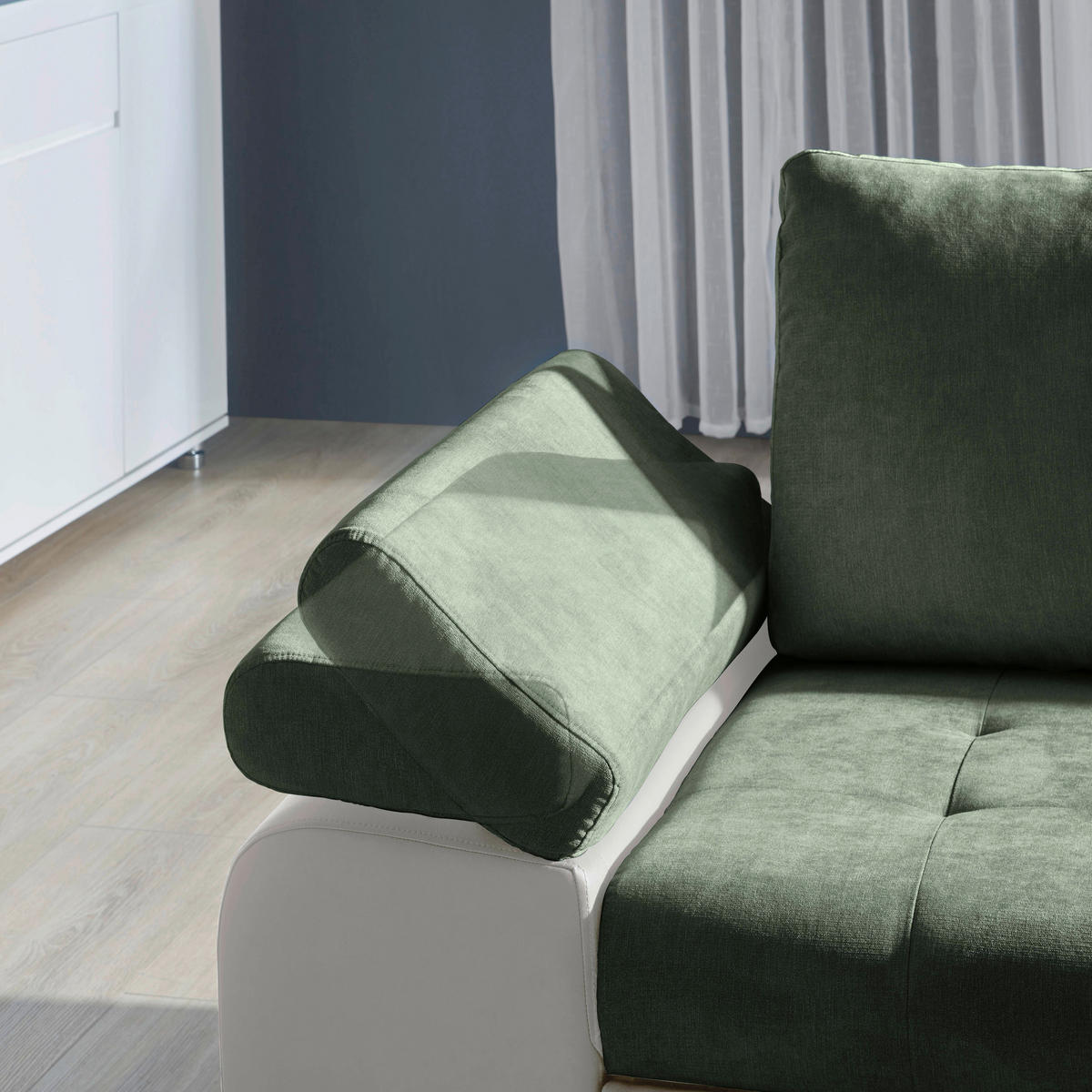 ECKSOFA in Flachgewebe Weiss, Olivgrün  - Weiss/Olivgrün, Design, Kunststoff/Textil (271/175cm) - MID.YOU