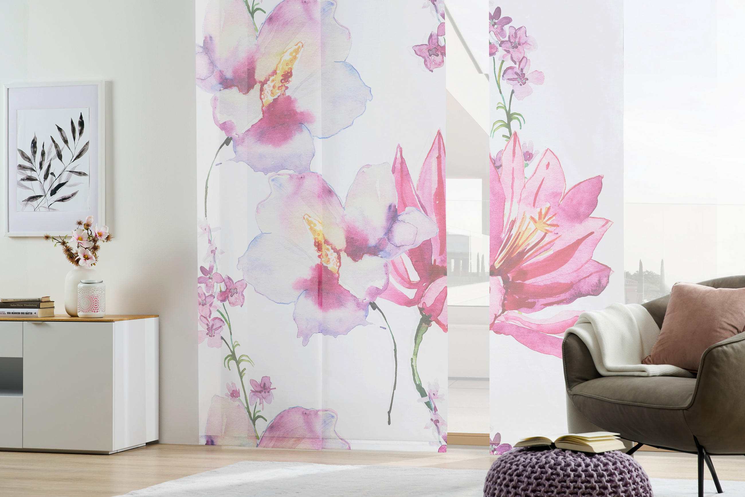 FLÄCHENVORHANG in Rosa, Weiß halbtransparent  - Rosa/Weiß, Design, Textil (3x60/255cm) - Novel