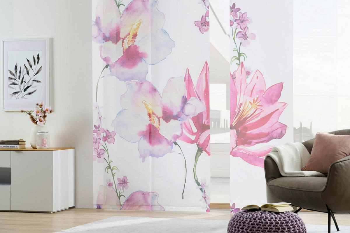 FLÄCHENVORHANG in Rosa, Weiß halbtransparent  - Rosa/Weiß, Design, Textil (3x60/255cm) - Novel