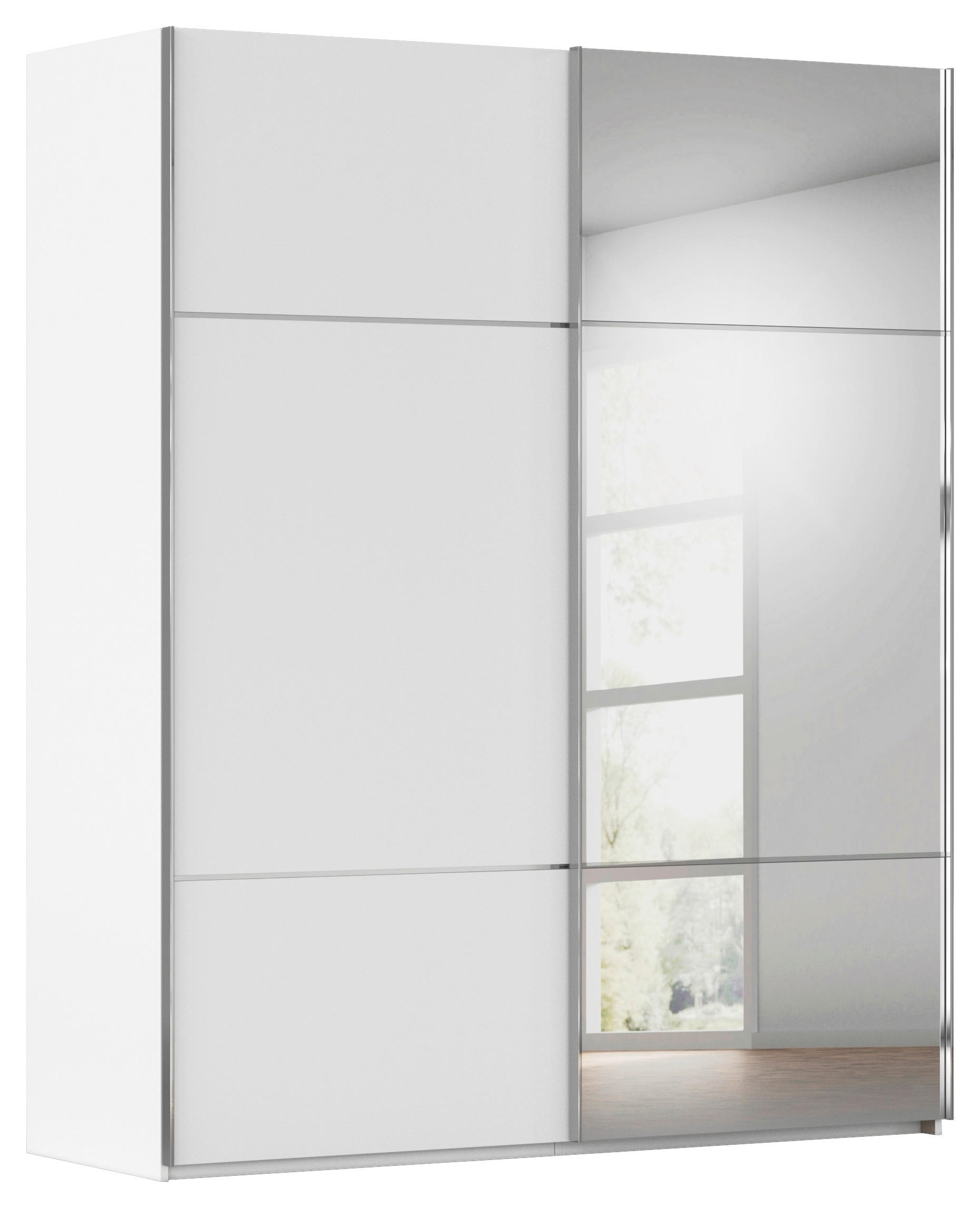 SCHWEBETÜRENSCHRANK 201/223/68 cm,  in Weiß, 2 Tür(en)  - Chromfarben/Weiß, KONVENTIONELL, Glas/Holzwerkstoff (201/223/68cm) - Novel