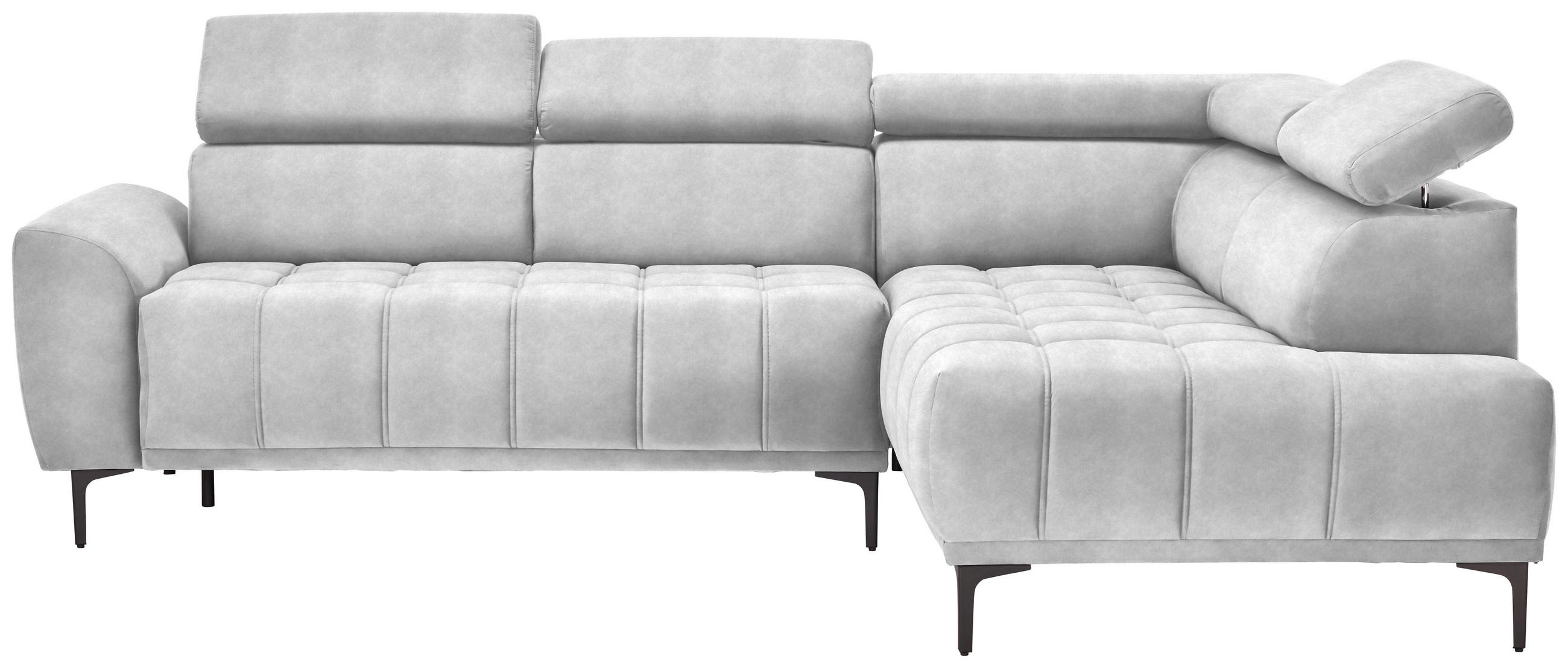 ECKSOFA in Velours Hellgrau  261/191 cm  - Hellgrau/Schwarz, Design, Textil/Metall (261/191cm) - Stylife
