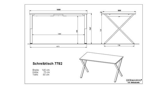 SCHREIBTISCH 140/80/75 cm  in Schwarz, Eichefarben  - Eichefarben/Schwarz, MODERN, Holzwerkstoff/Metall (140/80/75cm) - Novel