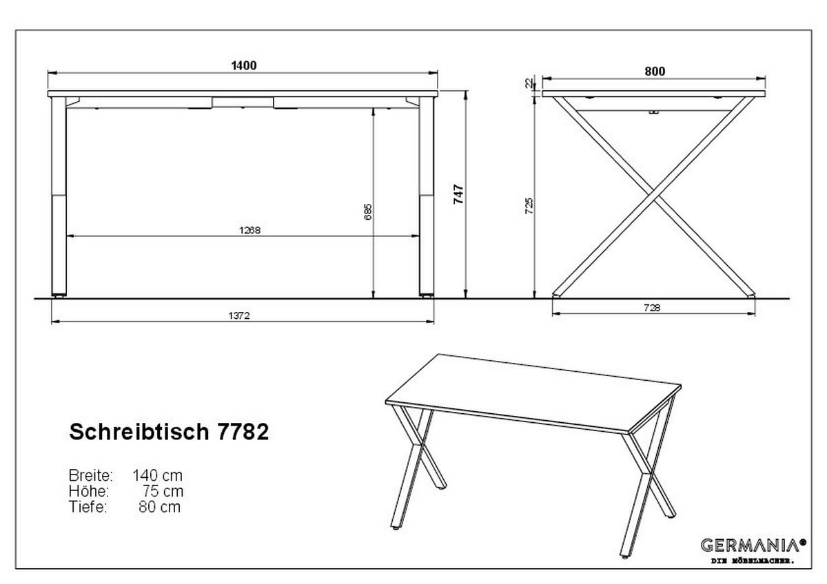 SCHREIBTISCH 140/80/75 cm  in Schwarz, Weiß  - Schwarz/Weiß, MODERN, Holzwerkstoff/Metall (140/80/75cm) - Novel