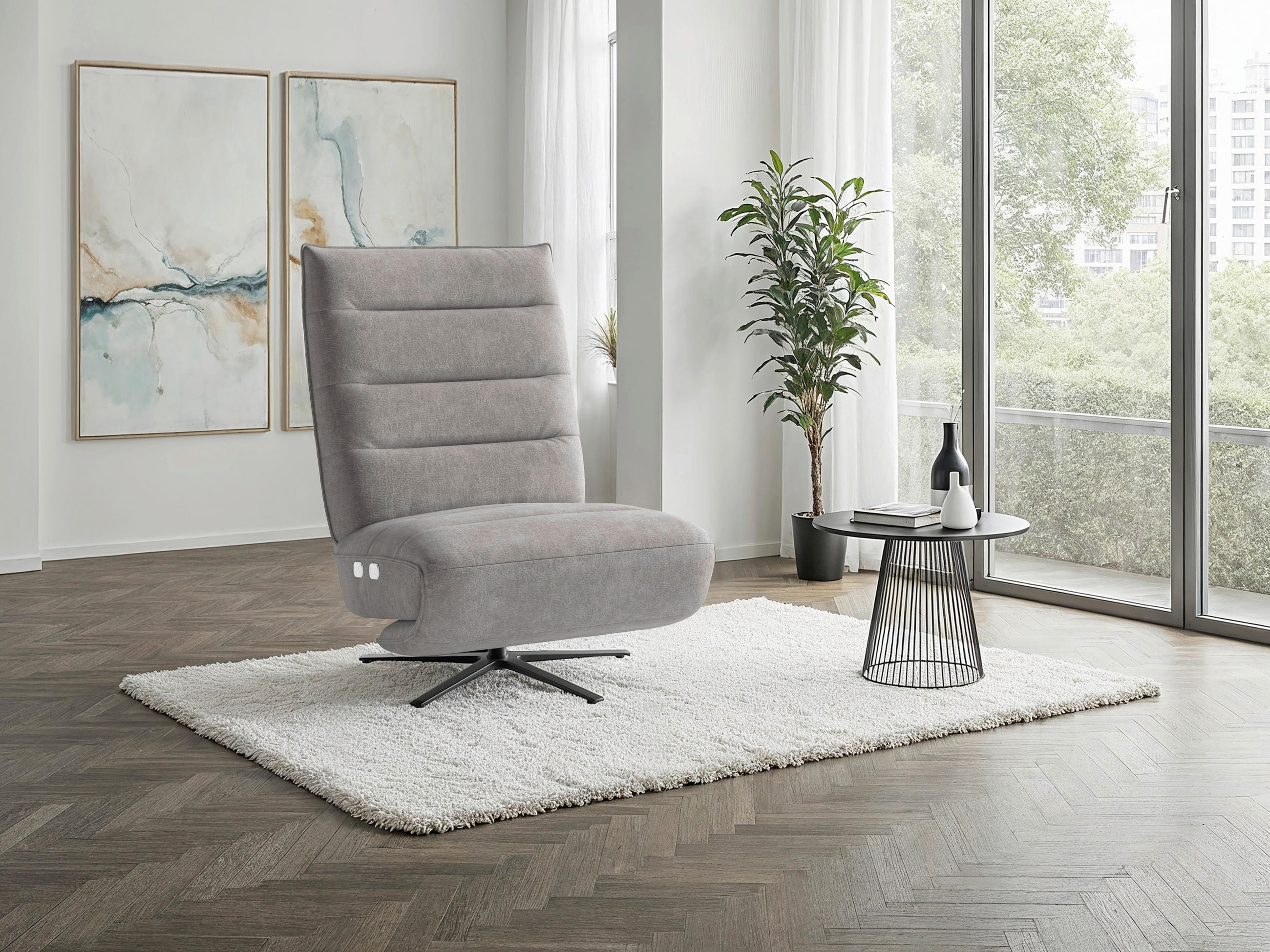 RELAXSESSEL EVE E Mikrofaser Kopfteilverstellung, Rücken echt    - Schwarz/Grau, Basics, Textil/Metall (80/109/98cm) - Sit & More