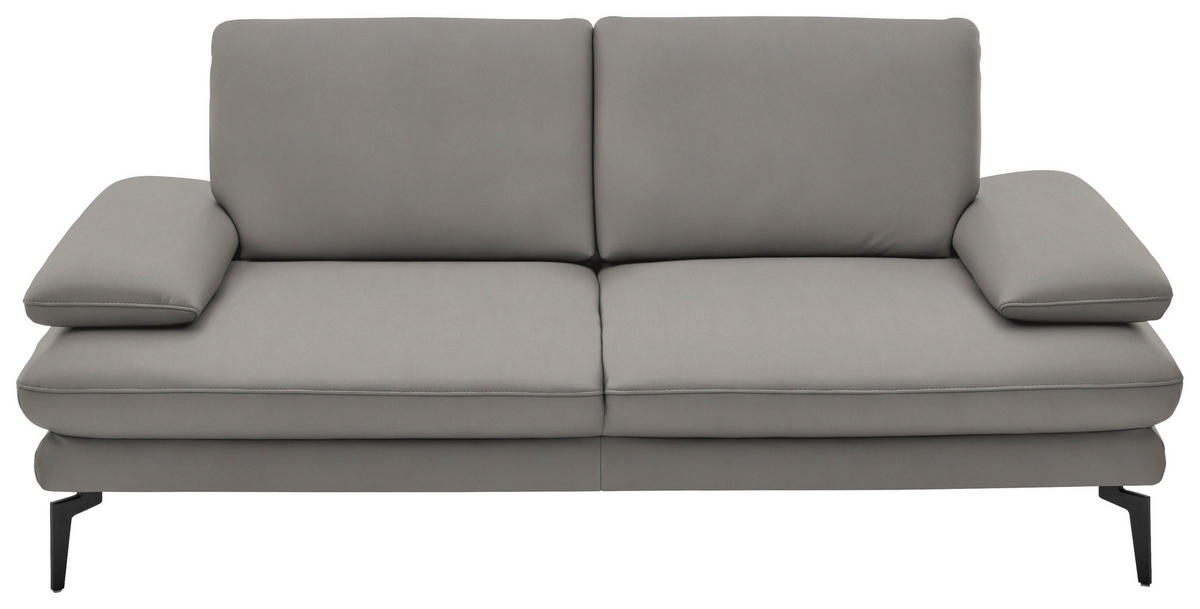 2,5-SITZER Echtleder Silberfarben  - Silberfarben/Schwarz, Design, Leder/Metall (196/86/104cm) - Dieter Knoll