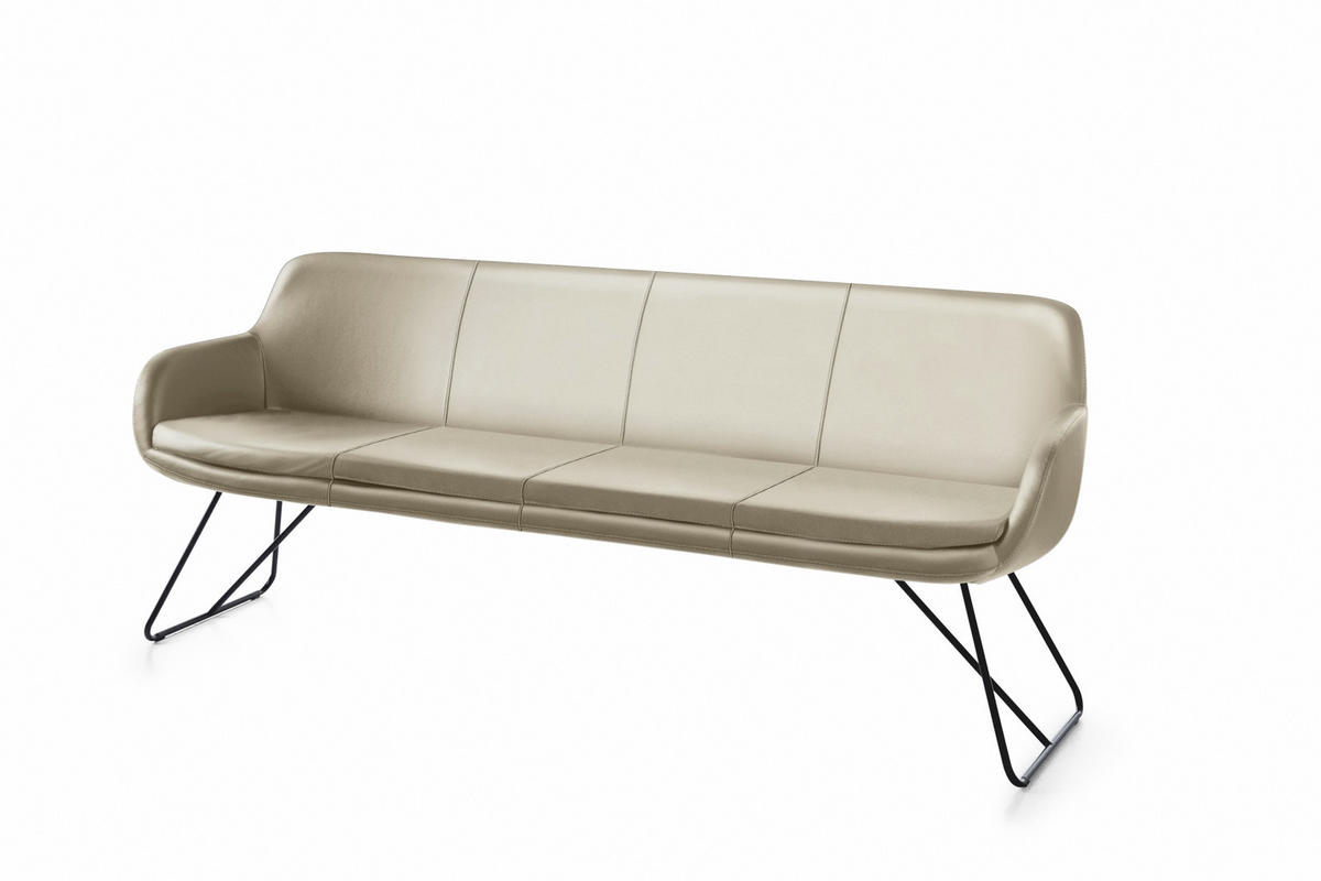 SITZBANK 200/87/65 cm Echtleder Sandfarben Metall  - Sandfarben/Schwarz, Design, Leder/Metall (200/87/65cm) - Musterring