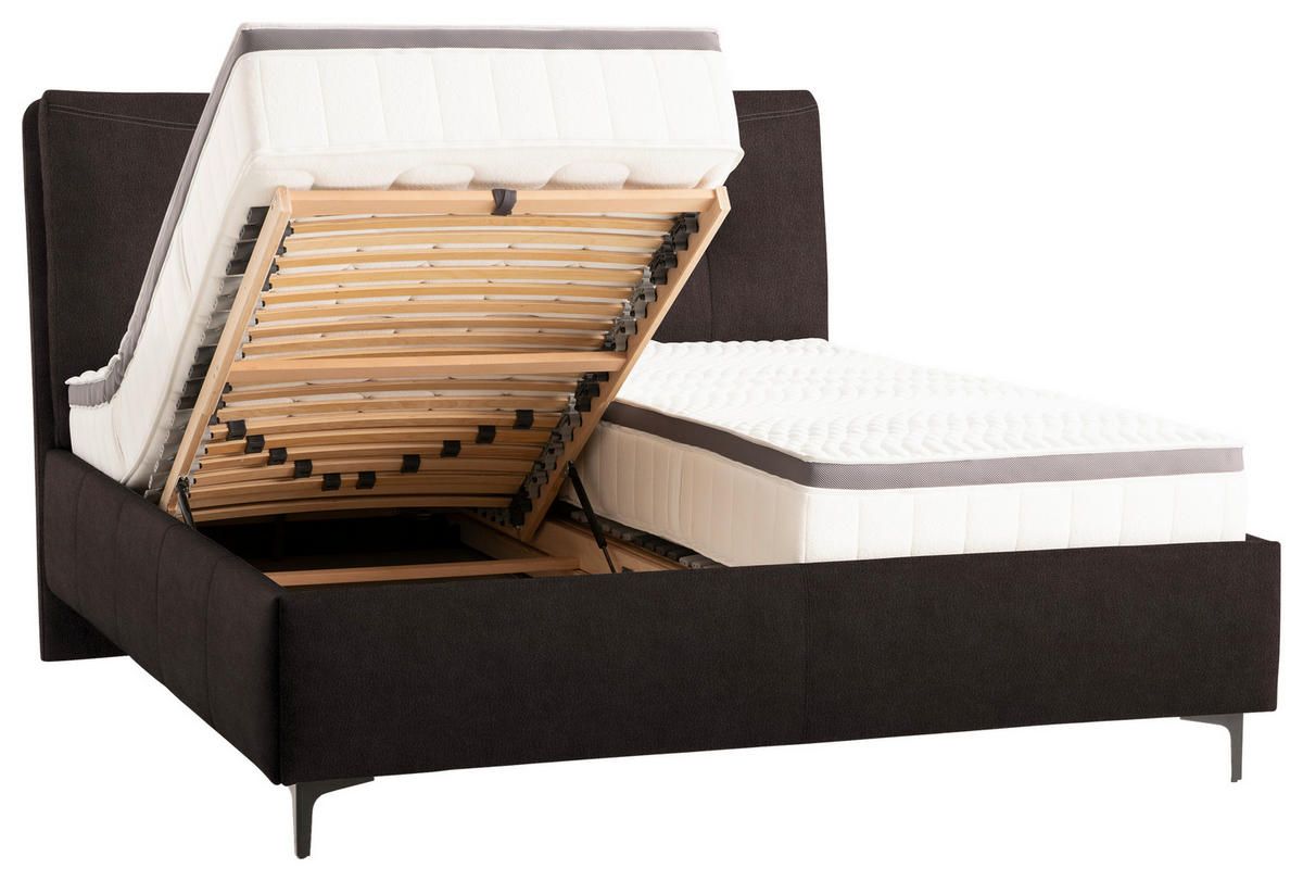 POLSTERBETT 160/200 cm  in Mokka  - Schwarz/Mokka, Konventionell, Leder/Holz (160/200cm) - Novel