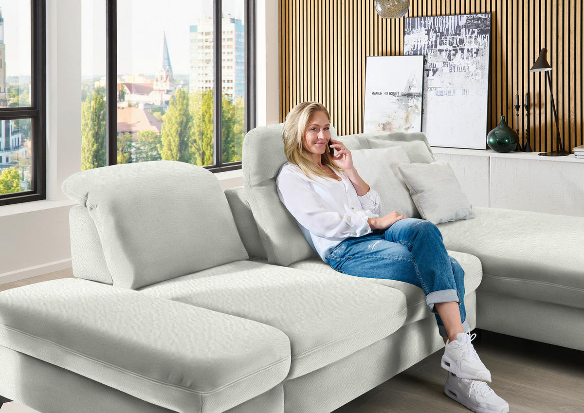 ECKSOFA  in Chenille Naturfarben  288/198 cm  - Schwarz/Naturfarben, Design, Textil/Metall (288/198cm) - Beldomo Style