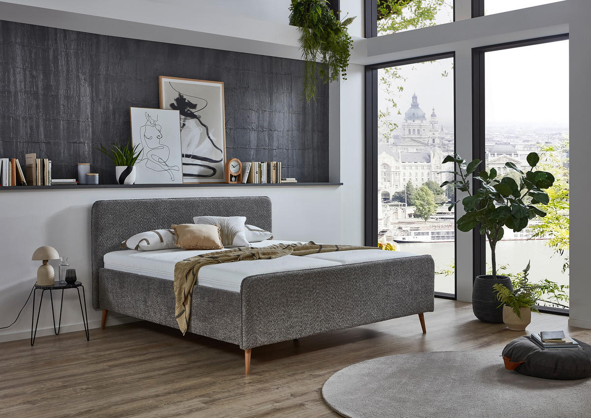 POLSTERBETT Grau 160/200 cm  - Buchefarben/Grau, KONVENTIONELL, Holz/Holzwerkstoff (160/200cm) - Carryhome