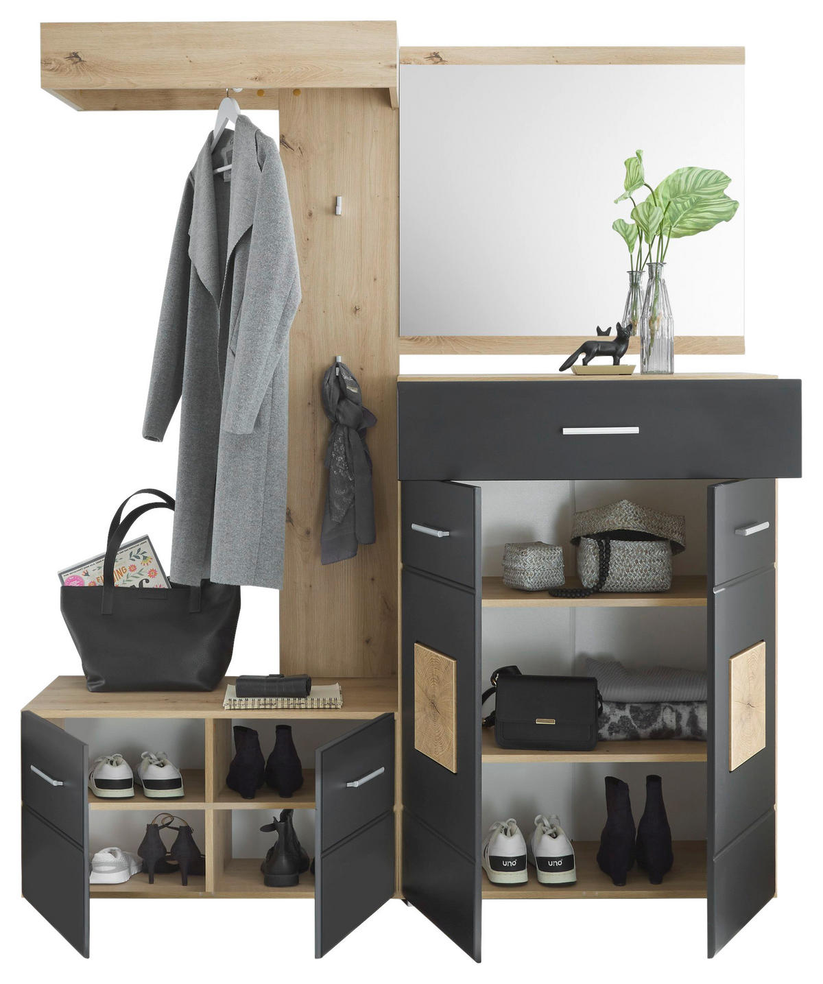 GARDE-ROBE 4-teilig  in 160/195/38 cm  - Schwarz/Eiche Artisan, Konventionell, Holzwerkstoff (160/195/38cm) - home24