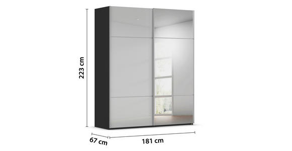 SCHWEBETÜRENSCHRANK in Grau, Schwarz - Alufarben/Schwarz, KONVENTIONELL, Glas/Holzwerkstoff (181/223/68cm) - Novel