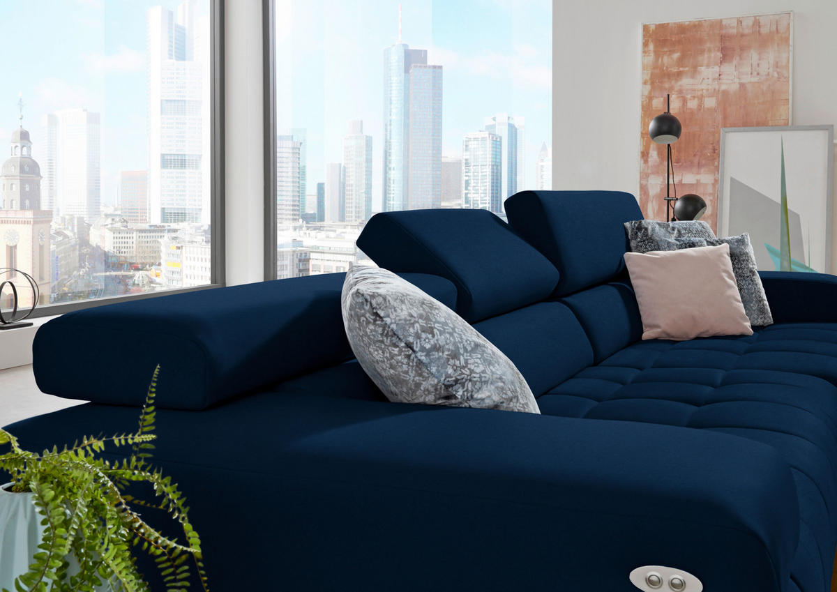 ECKSOFA  in Mikrofaser Dunkelblau  335/190 cm  - Silberfarben/Dunkelblau, Design, Textil/Metall (335/190cm) - Beldomo Speed