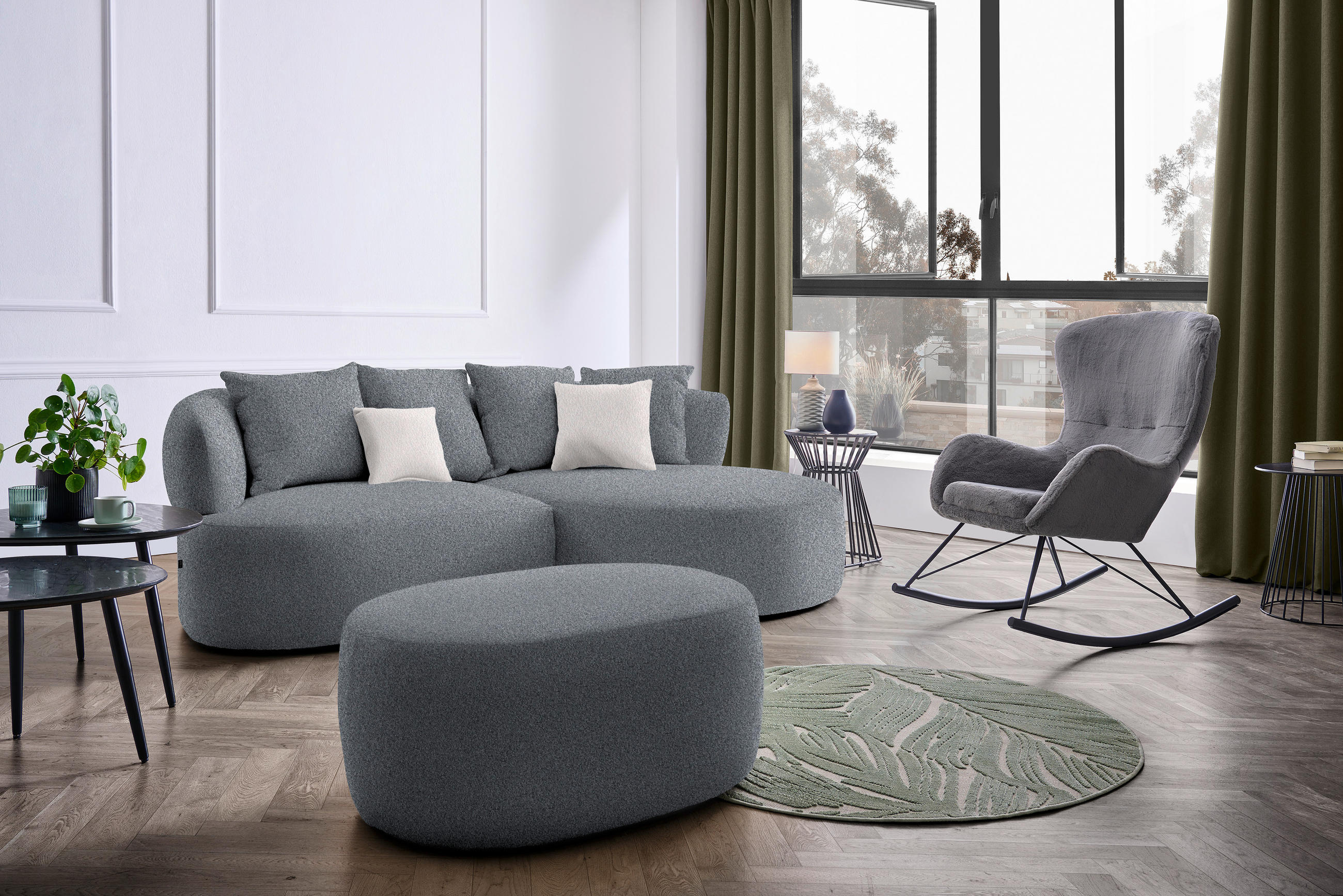 ECKSOFA in Bouclé Grau  235/166 cm  - Hellrosa/Schwarz, MODERN, Kunststoff/Textil (235/166cm) - Hom`in