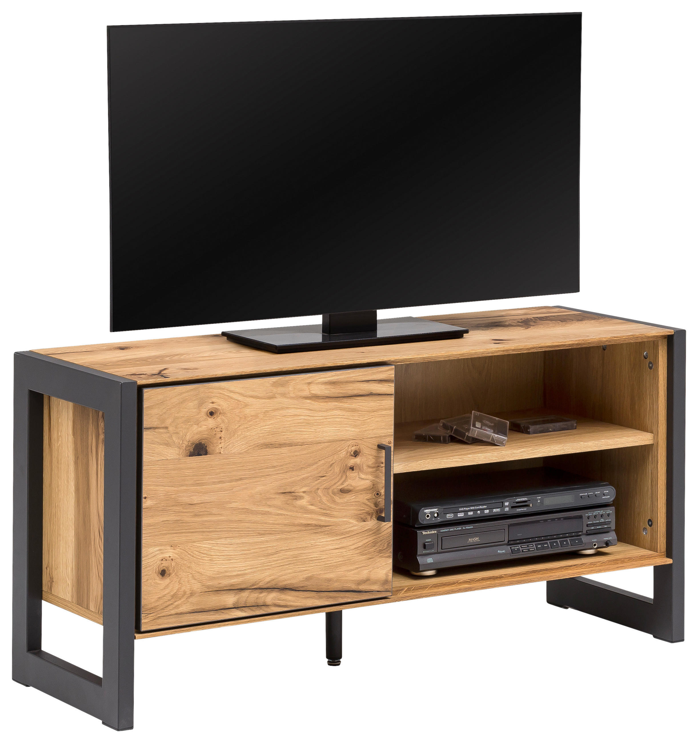 TV-ELEMENT Eiche furniert Alteiche - Alteiche/Graphitfarben, Trend, Holz/Metall (118/61/40cm) - Carryhome