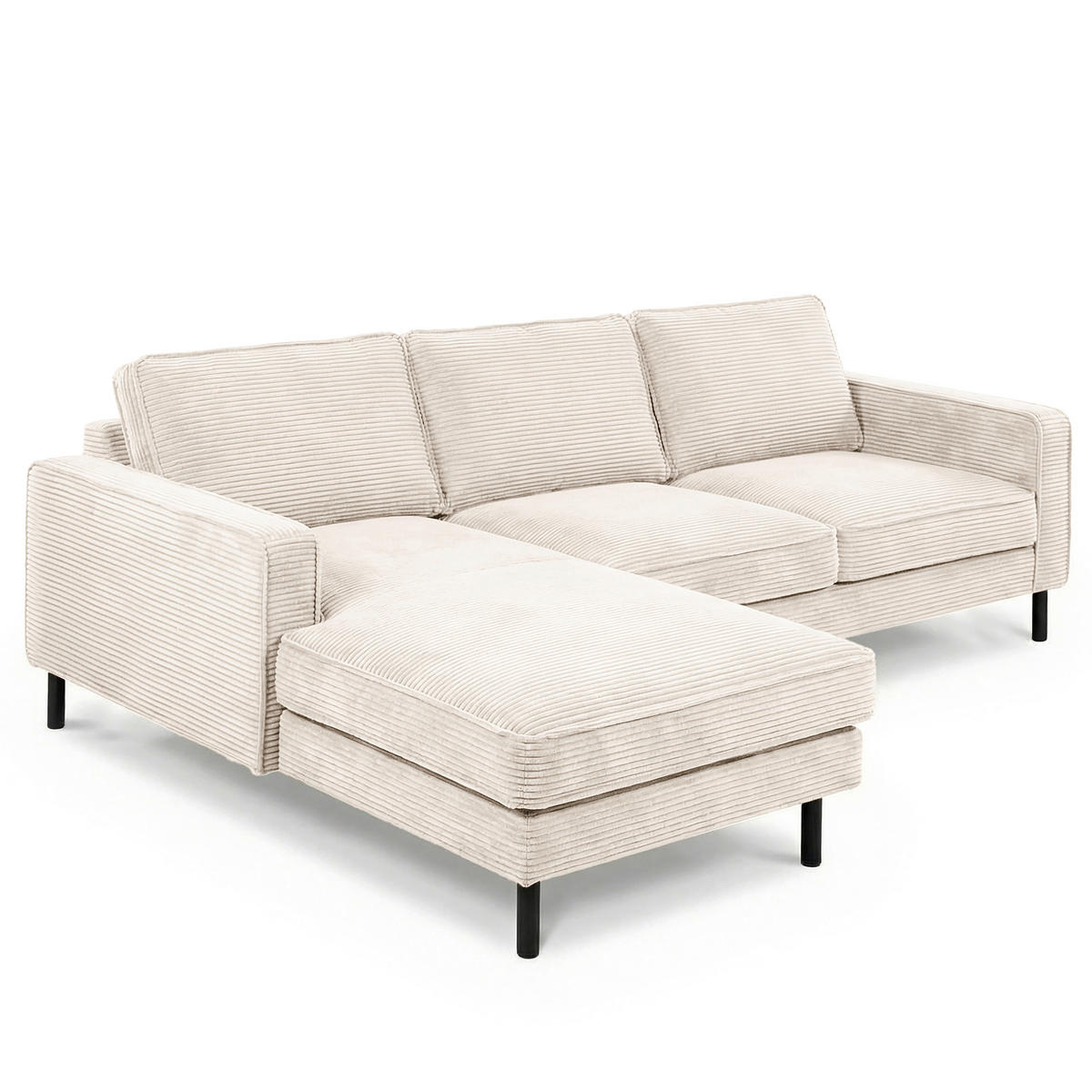 ECKSOFA Creme Cord Rücken echt  - Creme/Schwarz, Design, Textil/Metall (166/238cm) - Livetastic