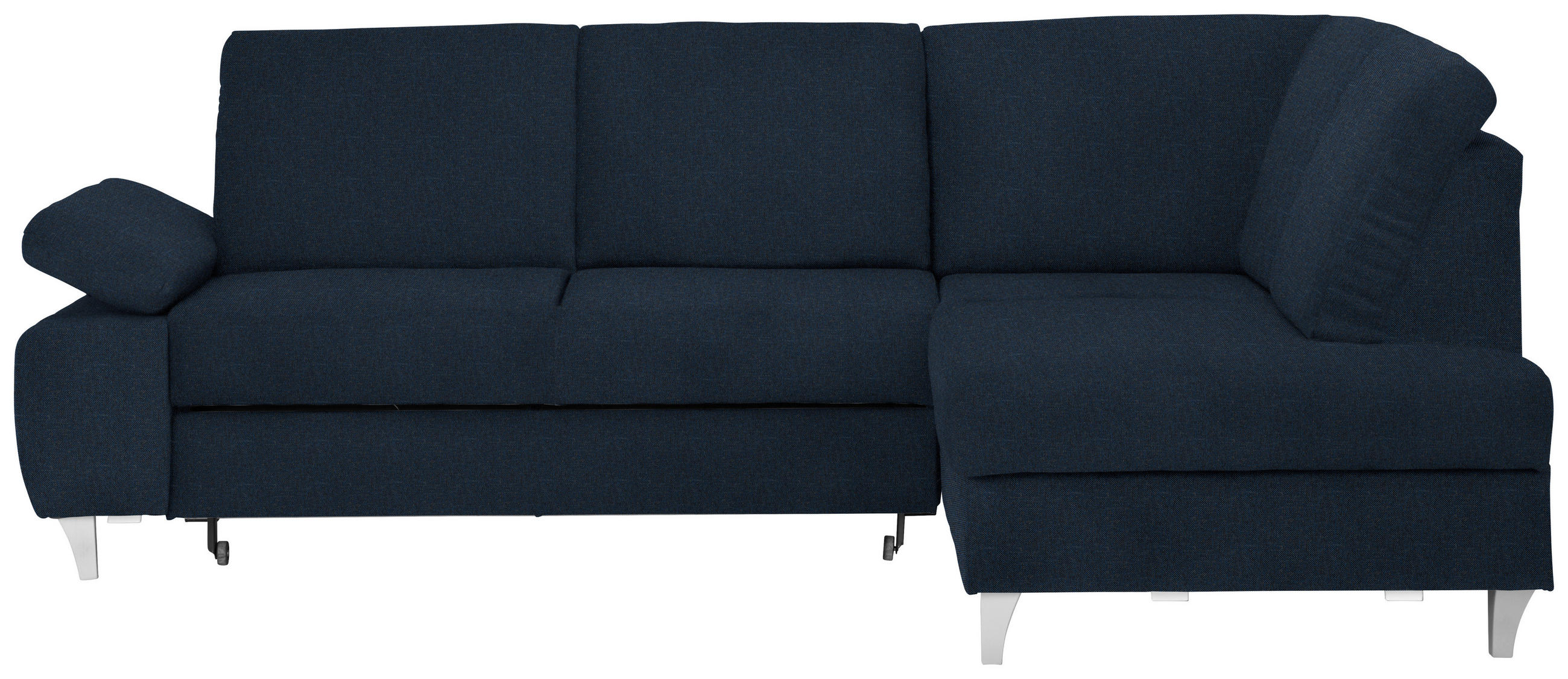 ECKSOFA in Flachgewebe Dunkelblau  - Silberfarben/Dunkelblau, KONVENTIONELL, Holz/Textil (255/186cm) - Cantus