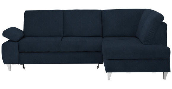 ECKSOFA in Flachgewebe Dunkelblau  - Silberfarben/Dunkelblau, KONVENTIONELL, Holz/Textil (255/186cm) - Cantus