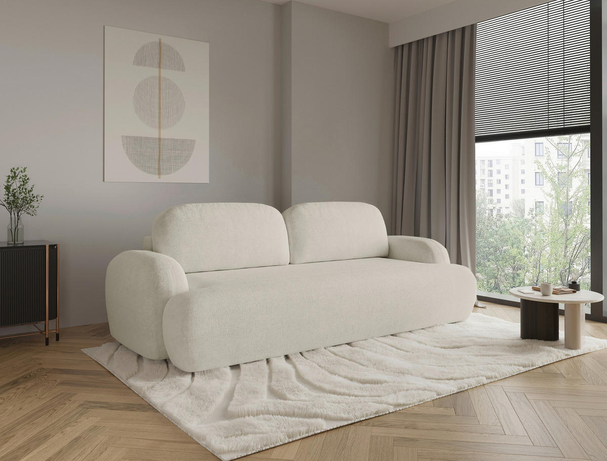 3-SITZER-SOFA Sevilla Plus Bouclé Creme  - Creme/Schwarz, Design, Kunststoff/Textil (256/93/120cm) - MID.YOU
