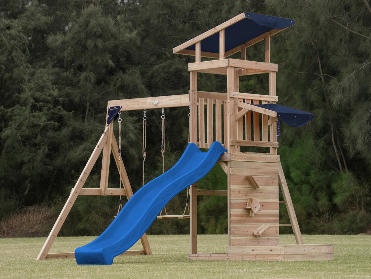 SPIELTURM 345/270/336 cm  - Blau/Braun, KONVENTIONELL, Holz (345/270/336cm) - Ambia Garden