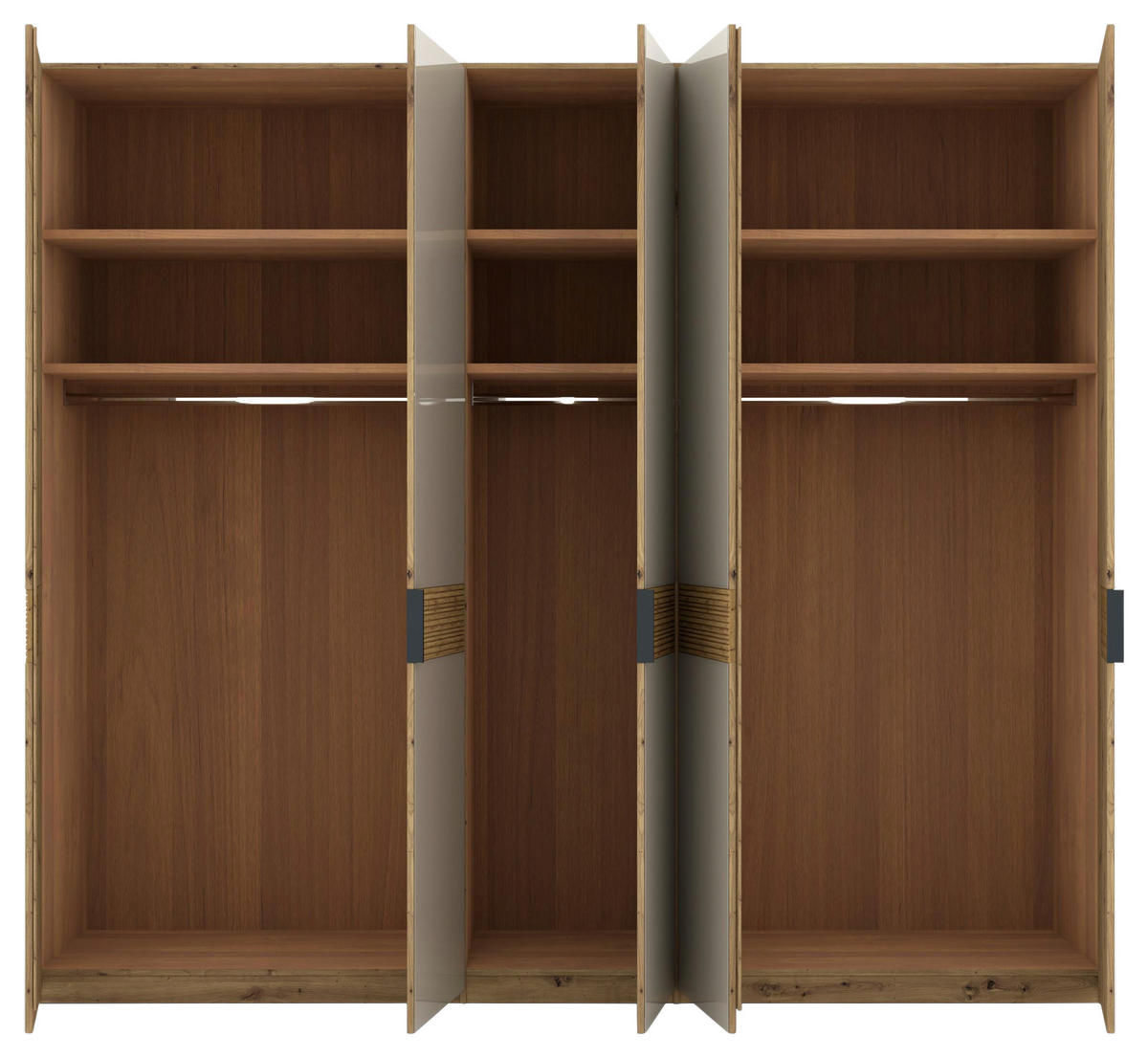 DREHTÜRENSCHRANK 250/216/58 cm,  in Champagner, Eiche Bianco, 5 Tür(en)  - Schieferfarben/Eiche Bianco, Design, Glas/Holz (250/216/58cm) - Musterring