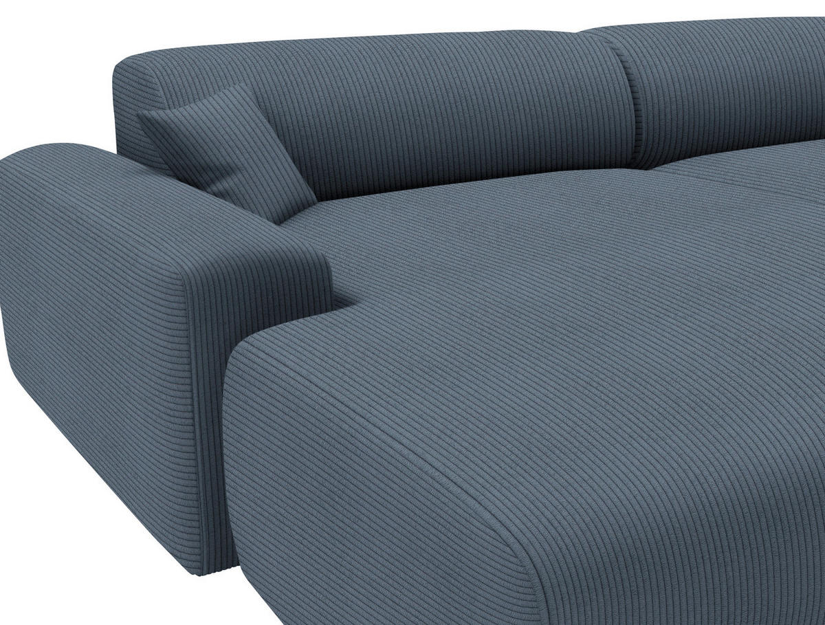 ECKSOFA in Velours, Feincord Blaugrau  178/292 cm  - Blaugrau/Schwarz, Design, Kunststoff/Textil (178/292cm) - home24