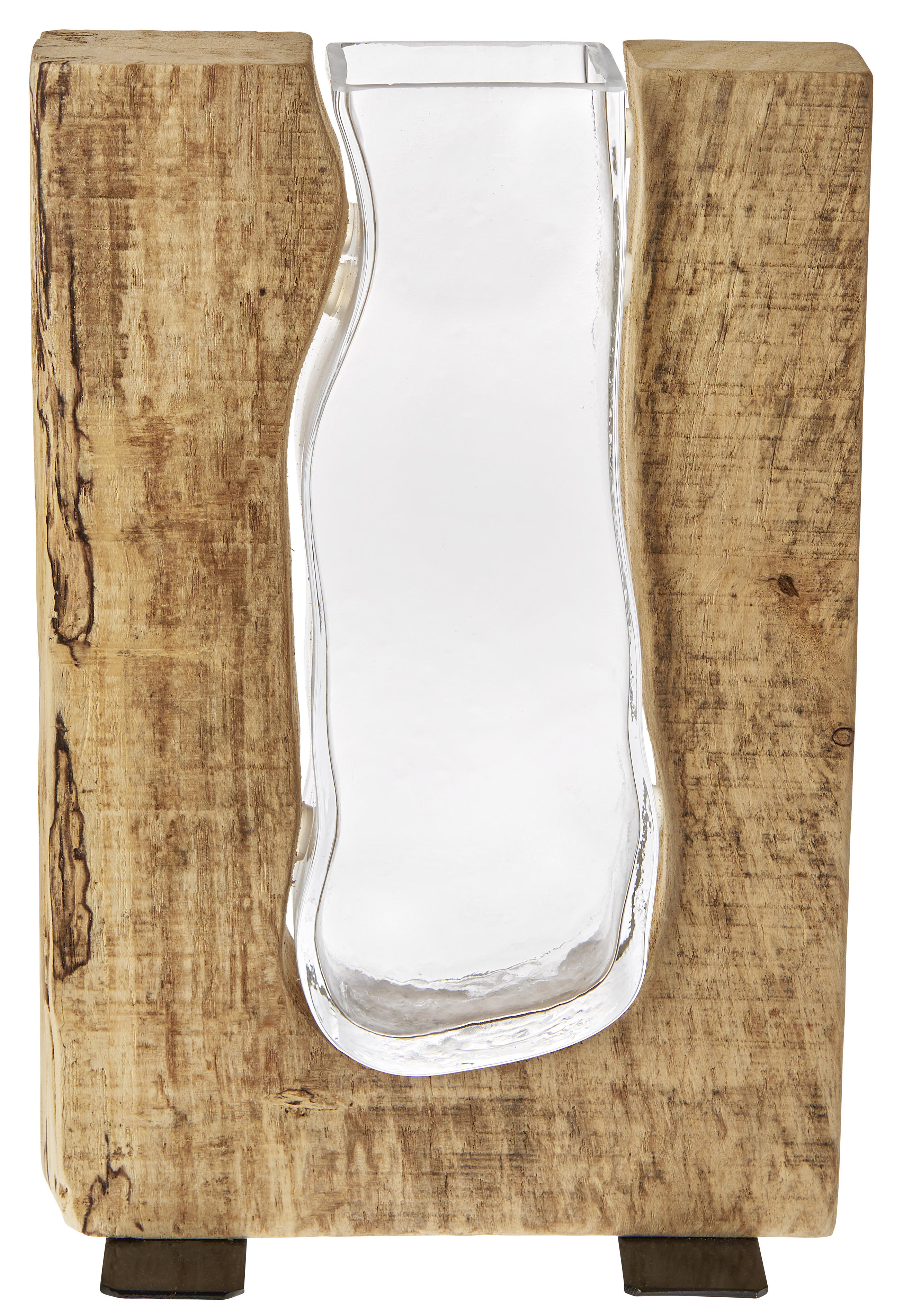 VASE 26 cm  - Klar/Braun, Natur, Glas/Holz (16/26/9cm) - Leonardo