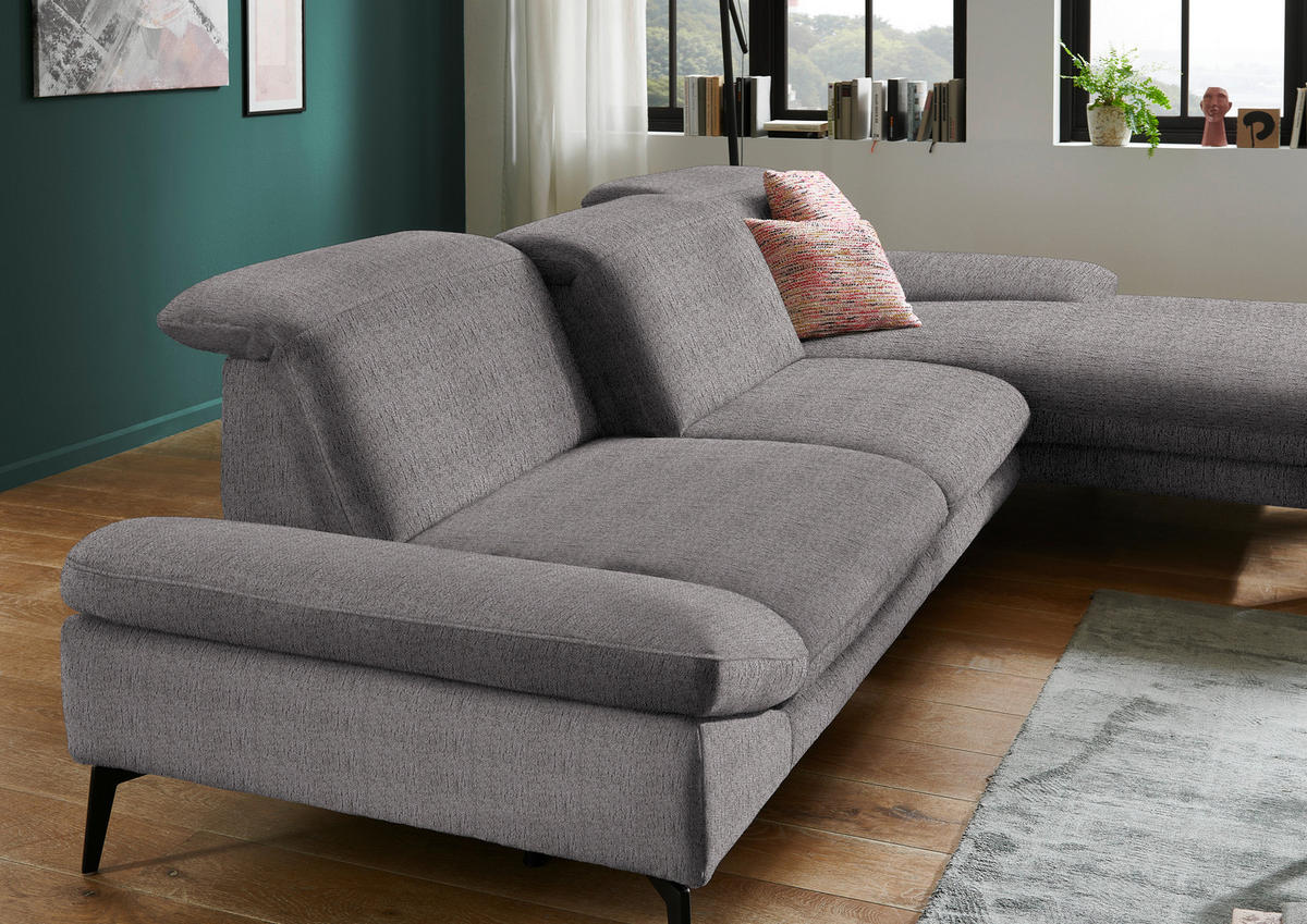 ECKSOFA in Chenille Graubraun  - Graubraun/Schwarz, Design, Textil/Metall (319/188cm) - Beldomo System
