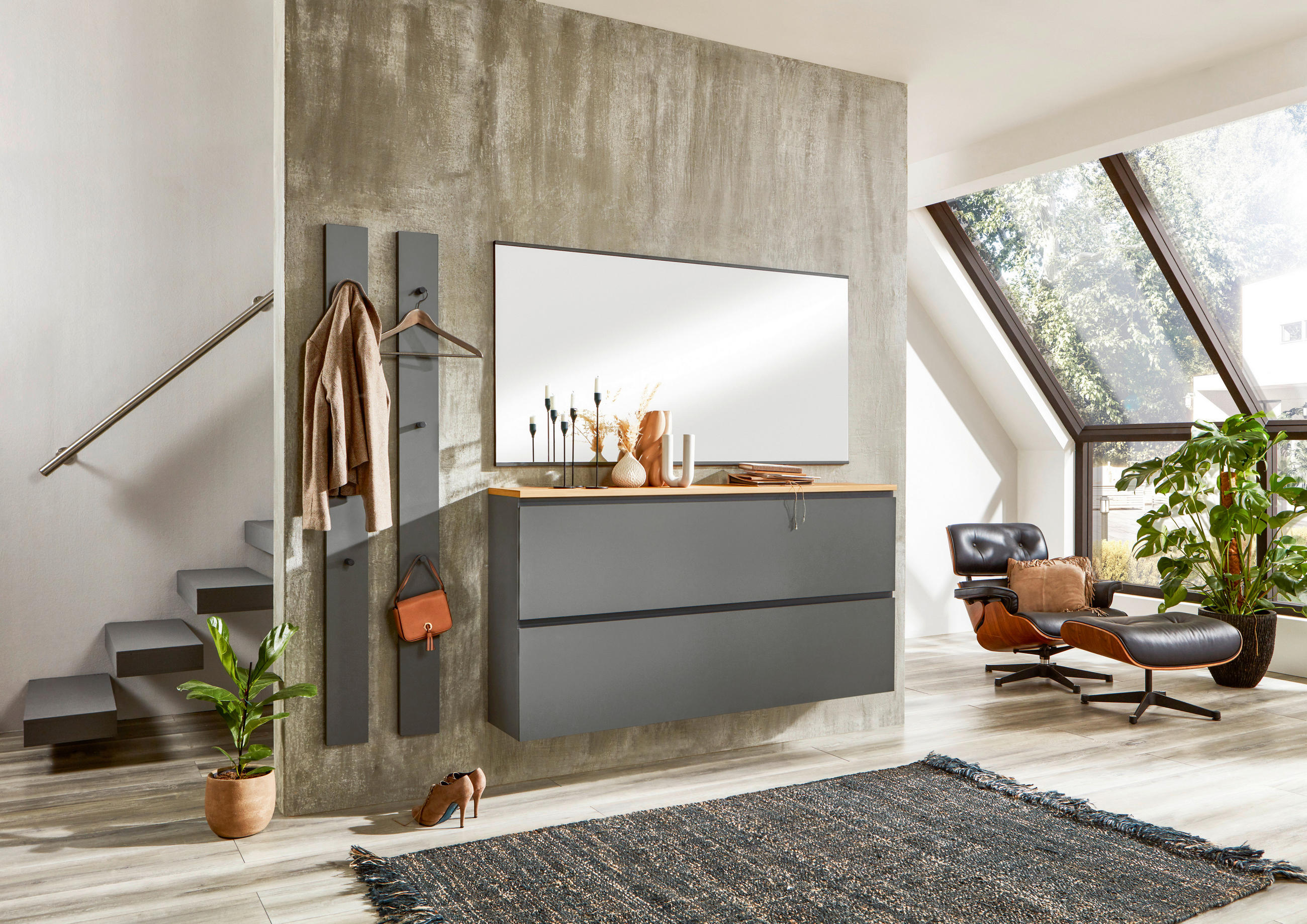 HÄNGESCHUHSCHRANK Balkeneiche furniert Grau, Eichefarben - Eichefarben/Anthrazit, Design, Holz/Holzwerkstoff (160/83/31cm) - Dieter Knoll